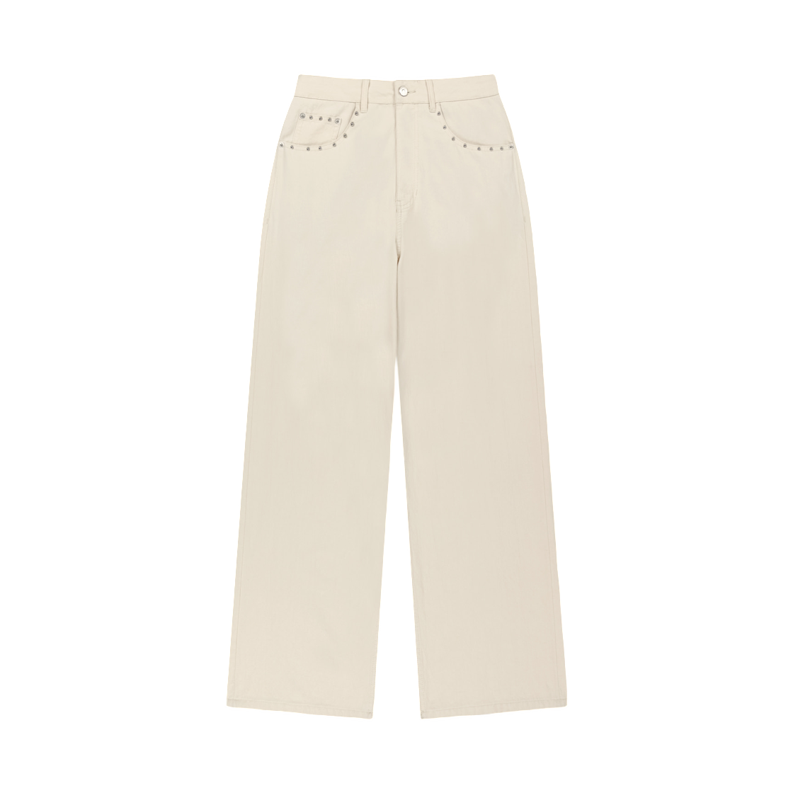 (W) 마뗑킴 스터드 포인트 컬러 데님 팬츠 크림((W) Matin Kim Stud Point Color Denim Pants In Cream)