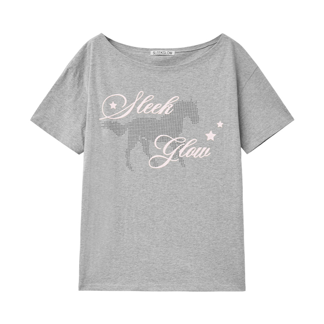슬릭글로우 홀스 원숄더 티셔츠 그레이(SLEEKGLOW Horse One-Shoulder T-Shirt Gray)