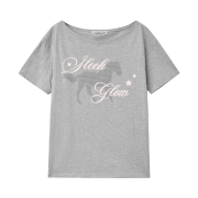 SLEEKGLOW Horse One-Shoulder T-Shirt Gray