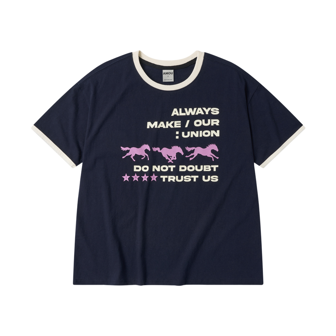 아모우 러닝 홀스 링거 티셔츠 블루(AMOU Runing Horse Ringer T-Shirts Blue)
