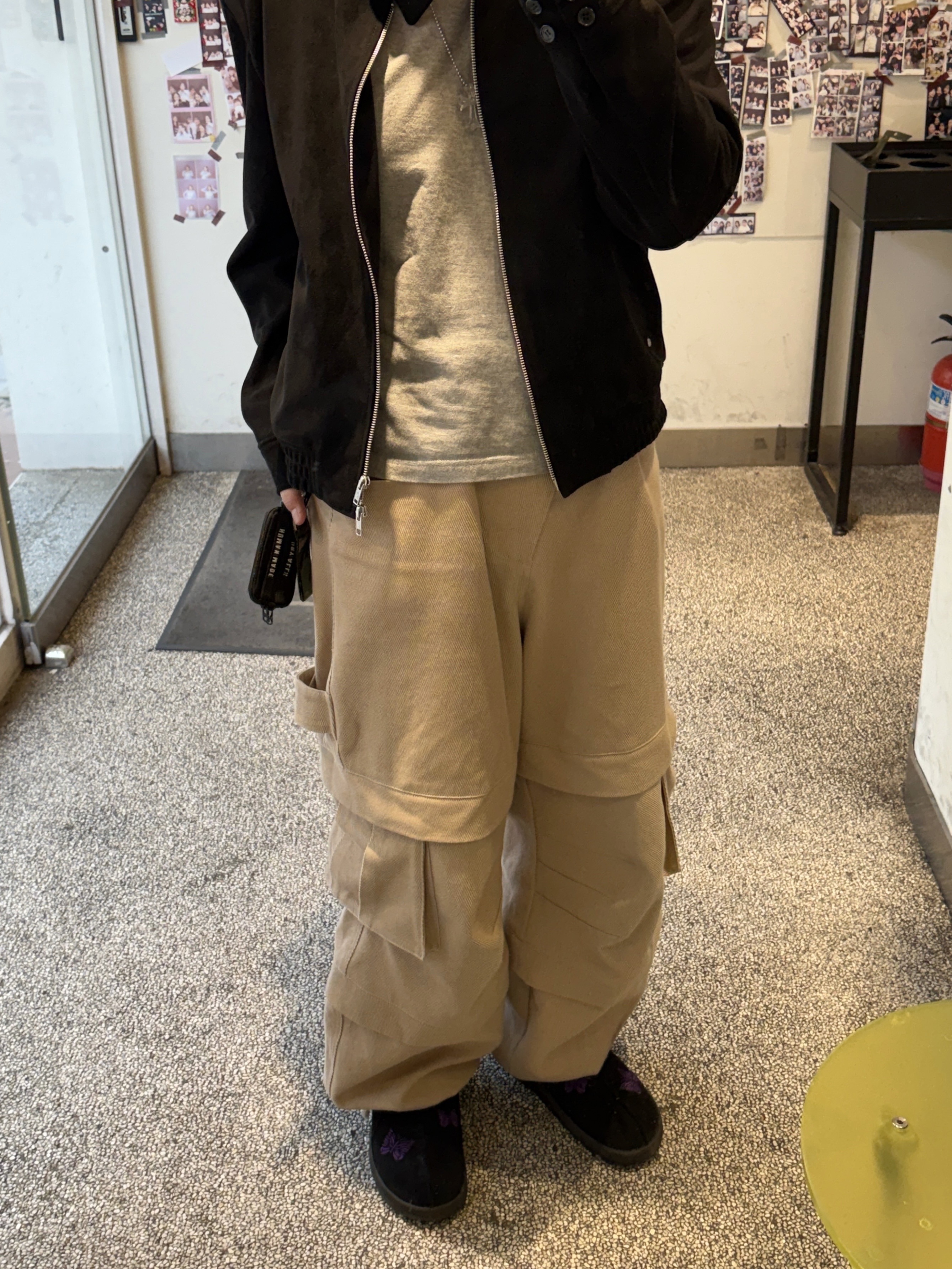 Kamien Titan Baggy Pants Beige, Reebok x Needles Beatnik Moc Core Black Extreme Purple 착용 스타일 - 4