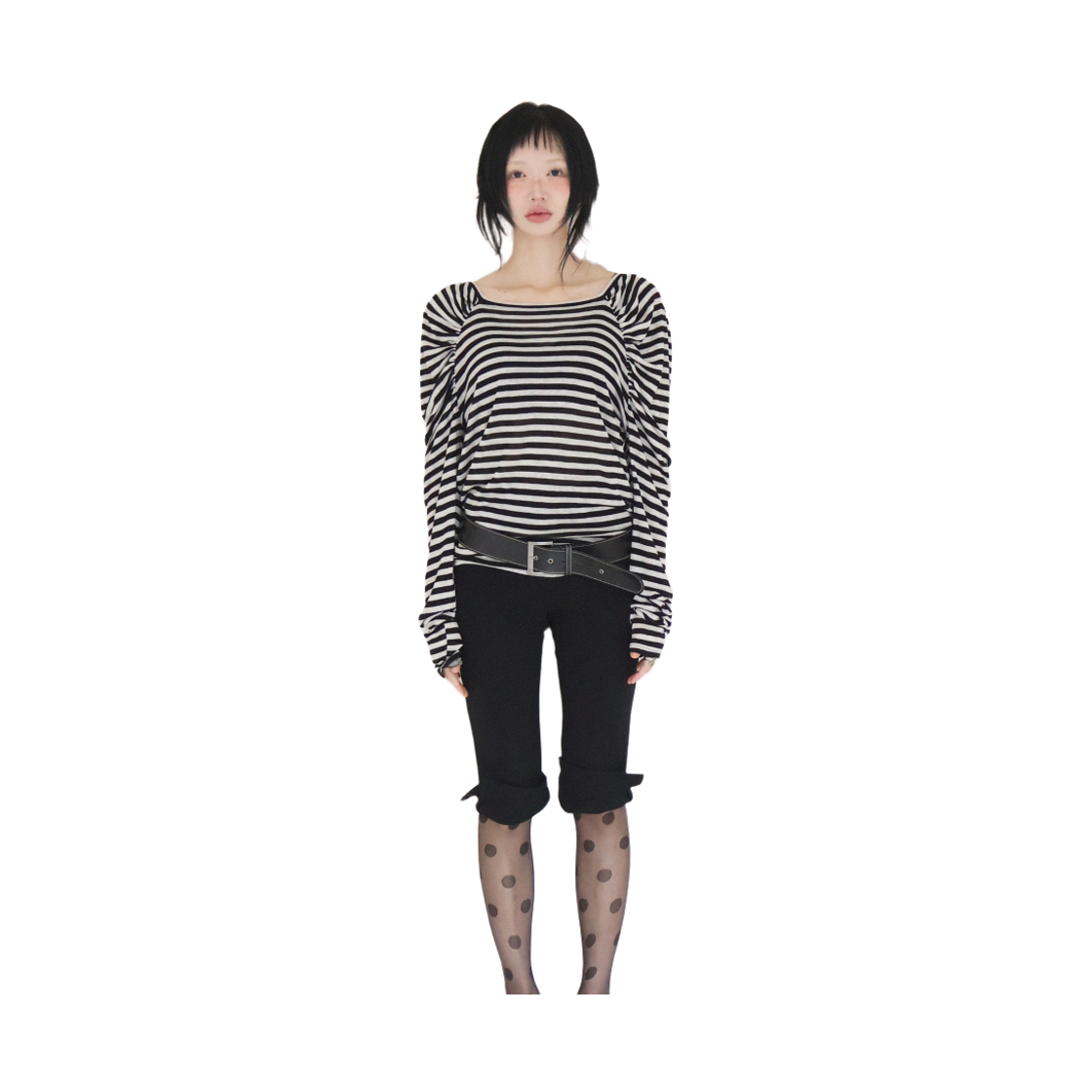 키코지 셔링 롱 슬리브 탑 스트라이프(kikozy Shiring long sleeve top Stripe) - 2