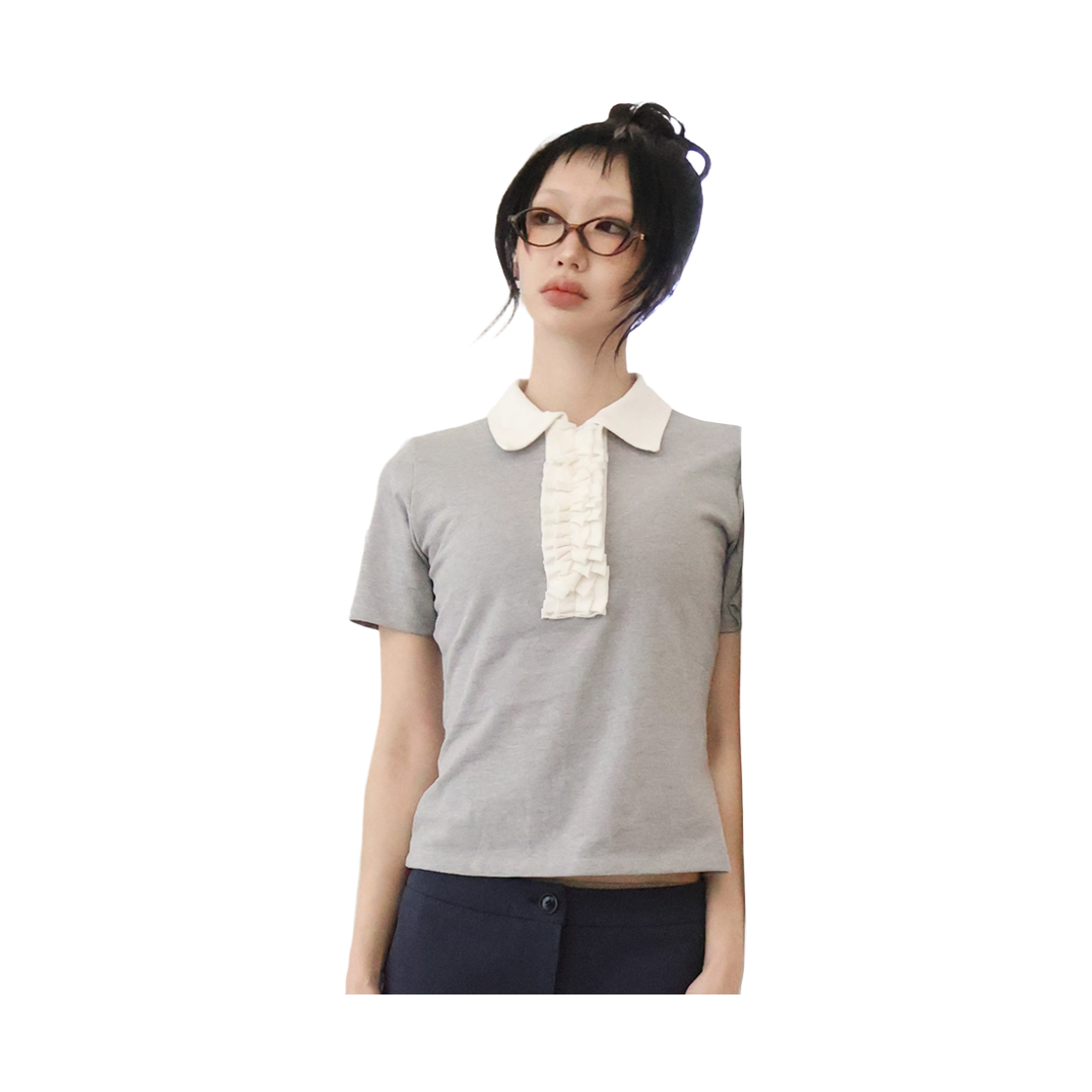 키코지 러플 피케이 티셔츠 그레이(kikozy Ruffle PK T-shirt Gray) - 2