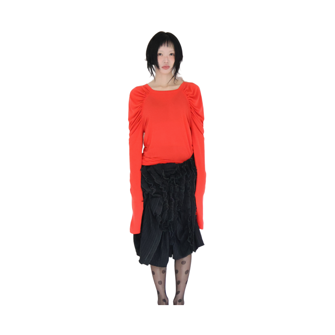키코지 셔링 롱 슬리브 탑 레드(kikozy Shiring long sleeve top Red) - 2