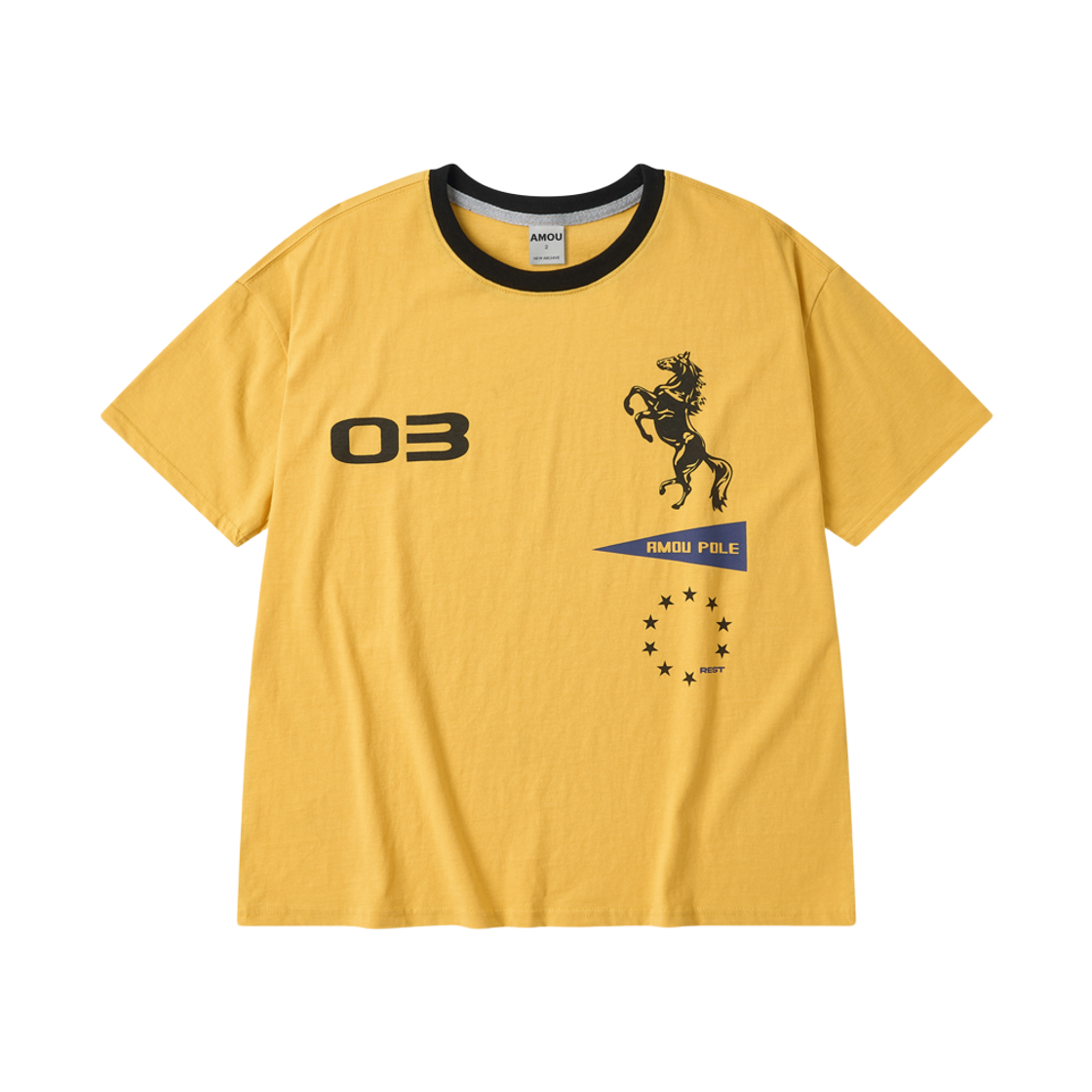 아모우 스포티 홀스 하프 티셔츠 옐로우(AMOU Sporty Horse Half T-Shirts Yellow) - 1
