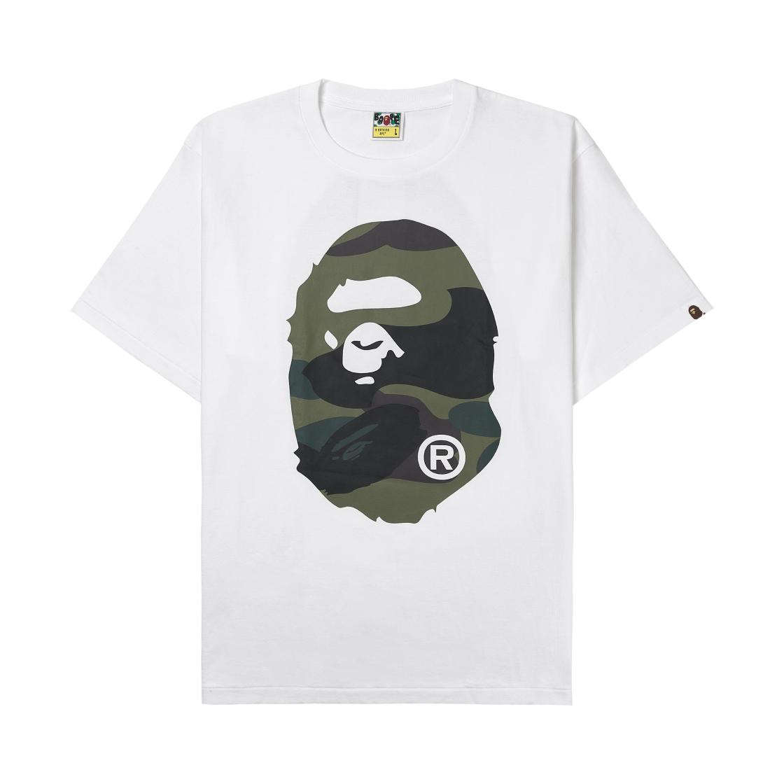 베이프 자이언트 퍼스트 카모 빅 에이프 헤드 티셔츠 화이트 그린(BAPE Giant 1st Camo Big Ape Head T-Shirt White Green)
