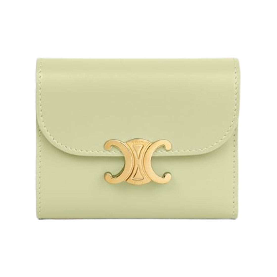 10D783DPV-GJJ8 Celine Small Flap Wallet Triomphe in Shiny Calfskin Soft Lime