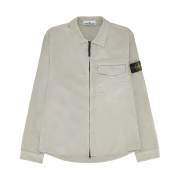 Stone Island 1200015 Stretch Organic Cotton Satin Regular Fit Overshirt with Concealed Zip Pearl Grey - 26SS