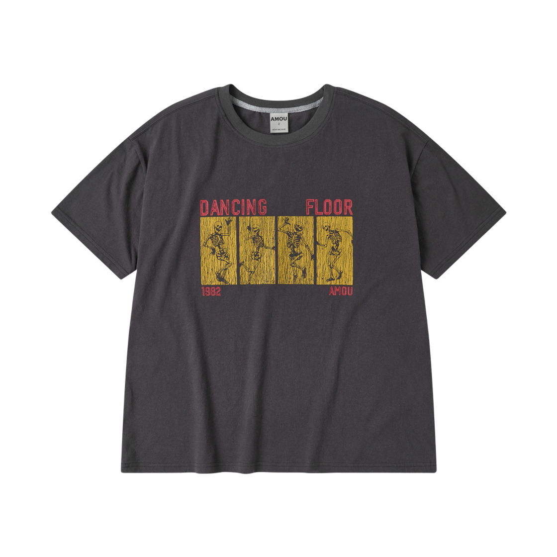 아모우 댄싱 스컬 하프 티셔츠 차콜(AMOU Dancing Skull Half T-Shirts Chacoal)