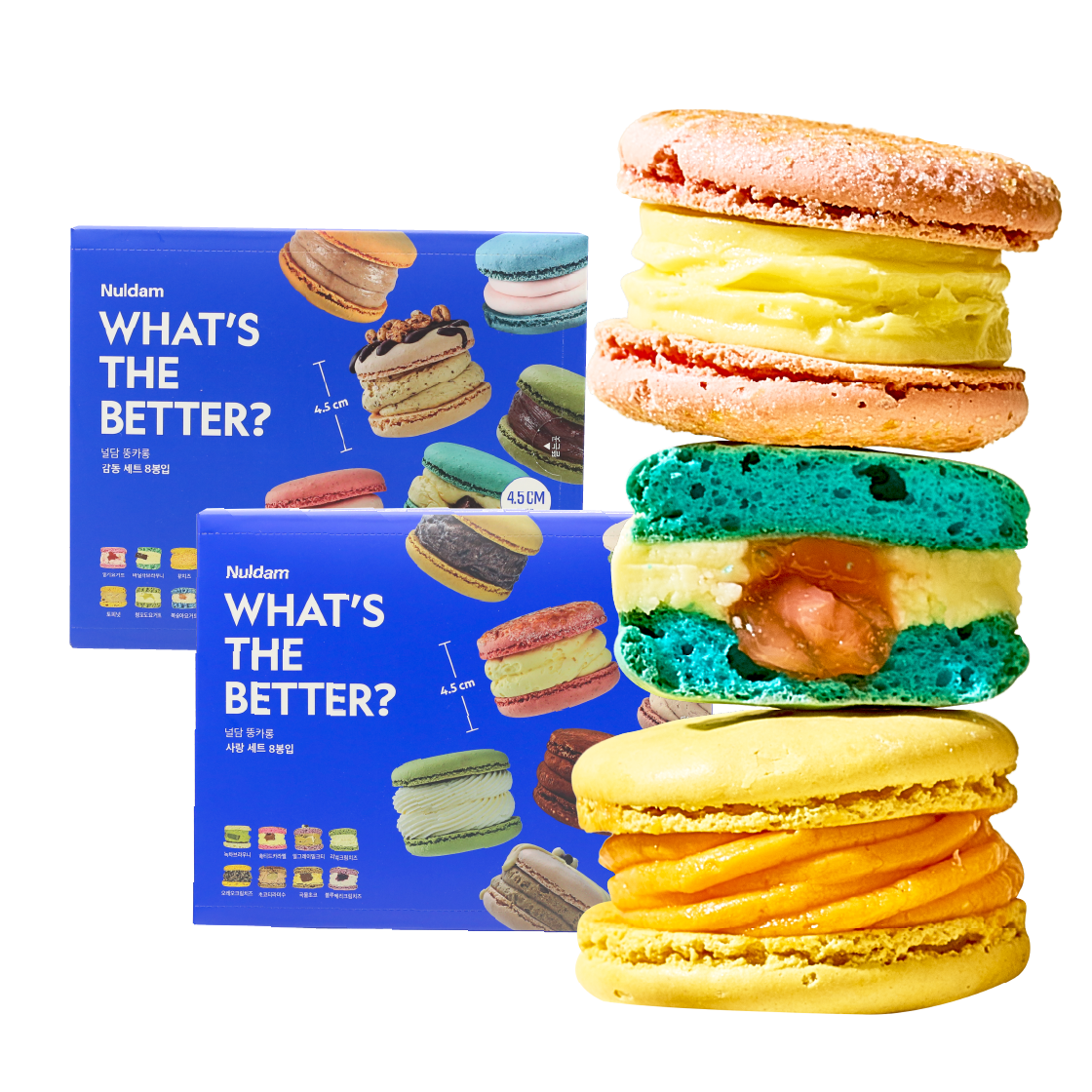 널담 식이섬유 4.5cm 쫀득 뚱카롱 8구 1박스 (16가지맛, 개당 50g)(Nuldam High-Fiber 4.5cm Chewy "Ttung-carons" - 1 Boxes of 8 (16 Flavors, 50g each))