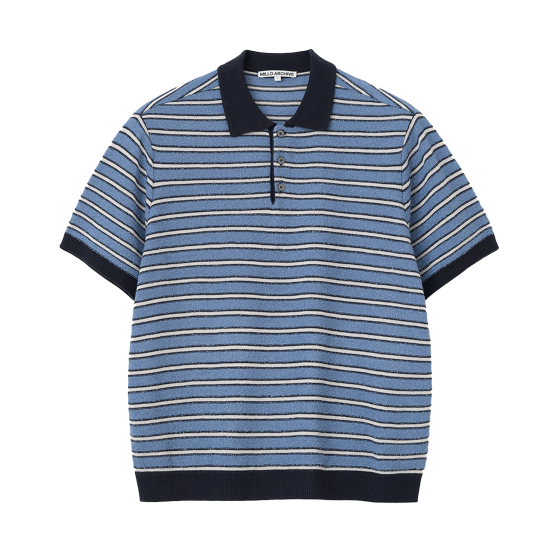 밀로 아카이브 파르넨 하프 카라 니트 미드 블루