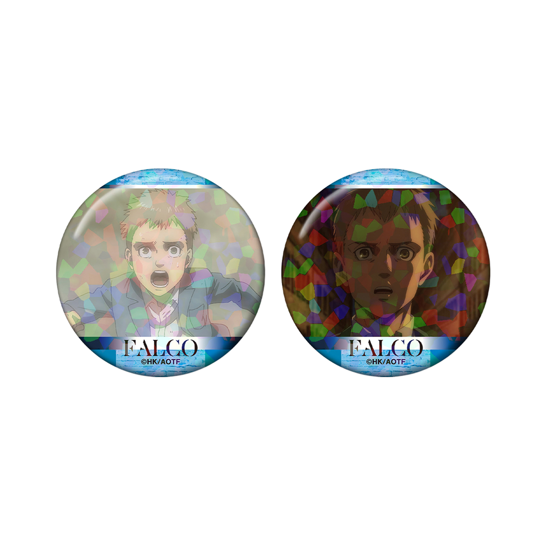 [예약배송] 애니모어 진격의 거인 팔코 장면 홀로그램 캔뱃지 2개 세트