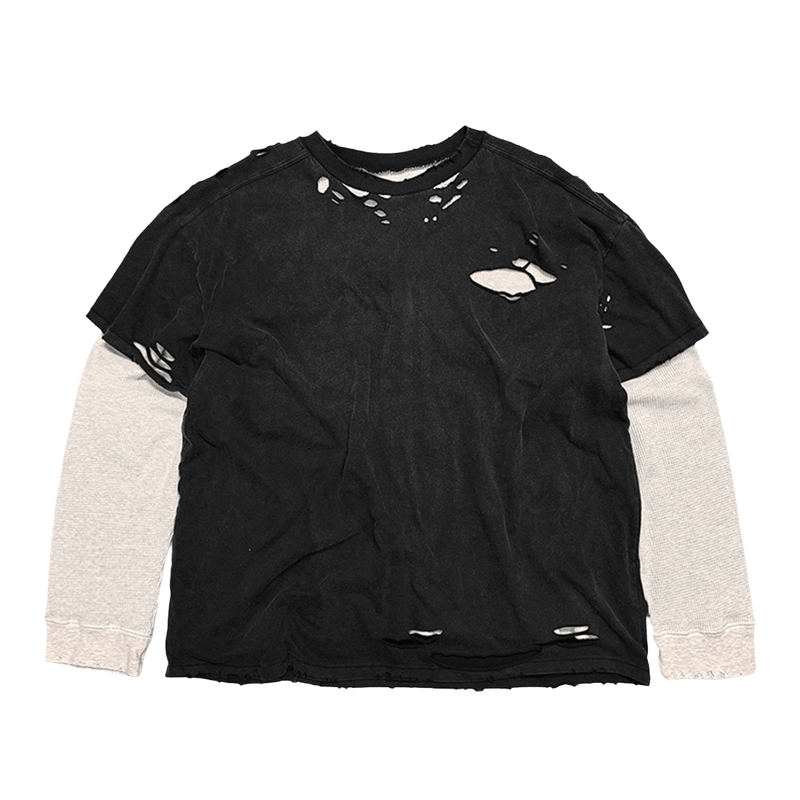 홈리스 빈티지 레이어드 와플 롱슬리브 워시드 블랙