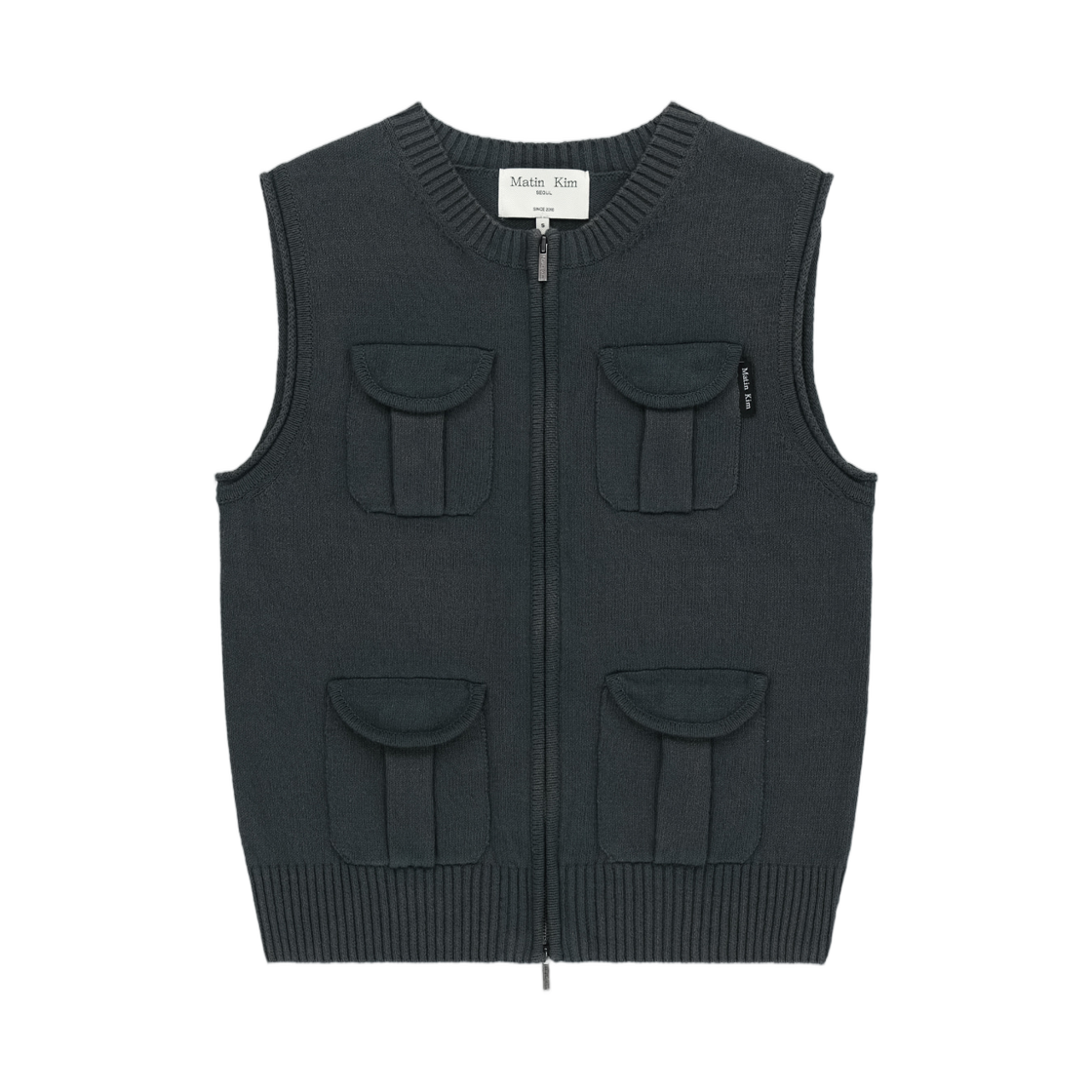 MK2634KV001MCH (W) Matin Kim Pocket Washed Knit Vest In Charcoal