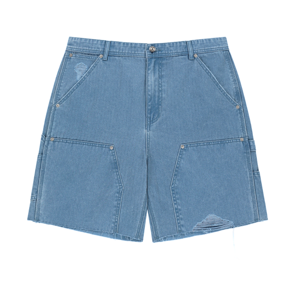 마뗑킴 해링본 로우 컷 데님 쇼츠 라이트 블루(Matin Kim Heringbone Raw Cut Denim Shorts In Light Blue)