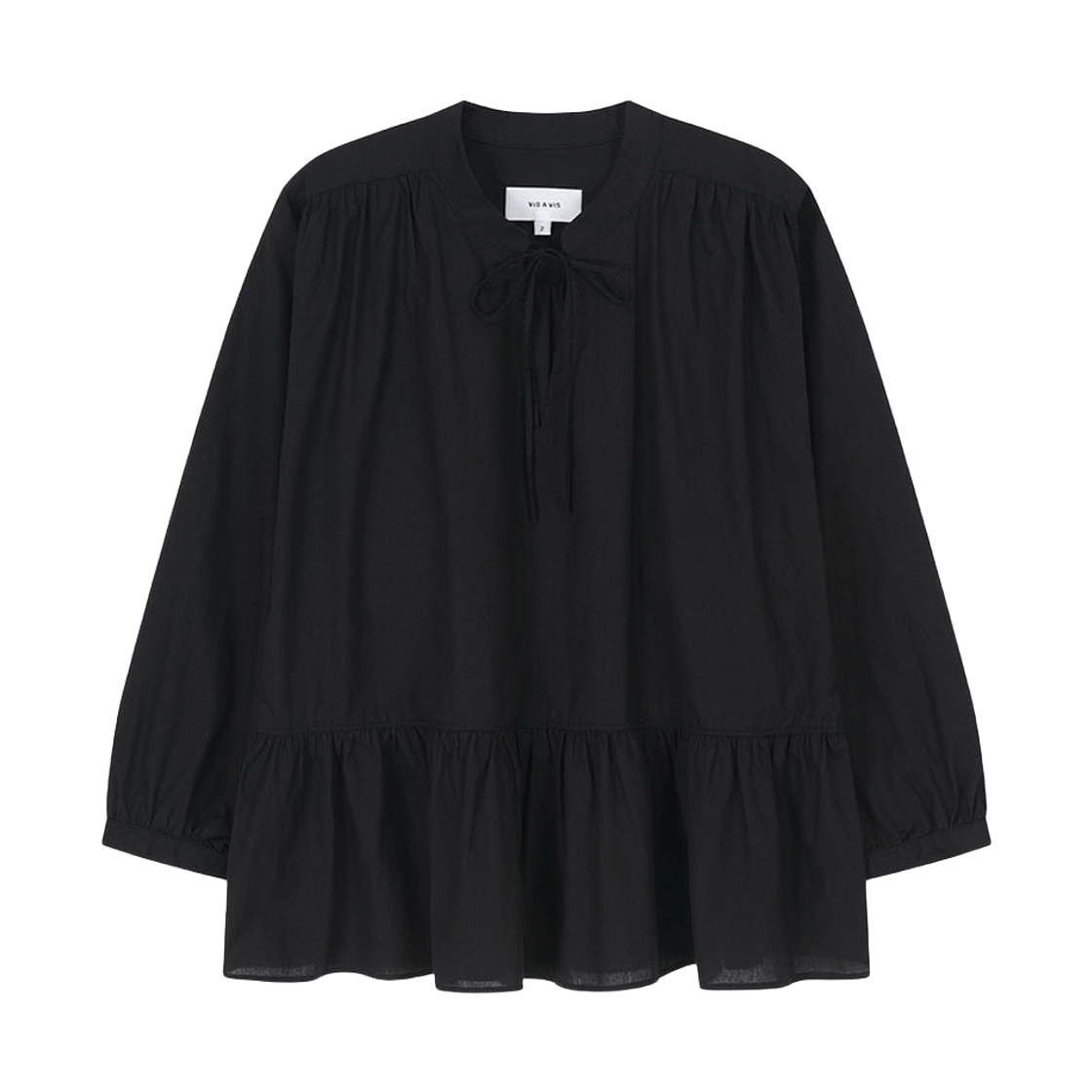 비자비 코튼 개더드 블라우스 블랙(VIS A VIS Cotton Gathered Blouse Black)