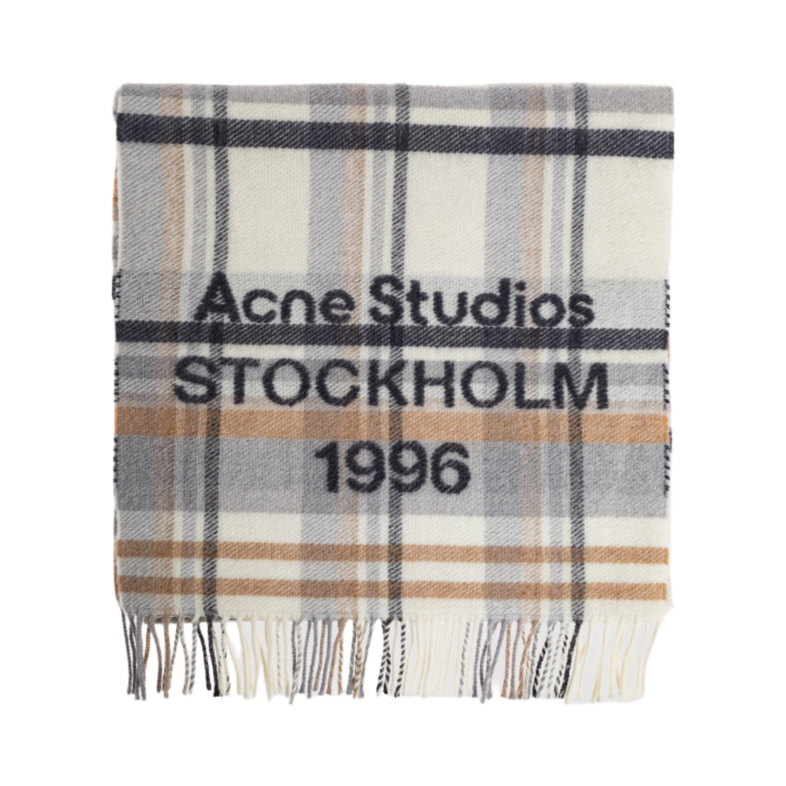 CA0385-AYS Acne Studios Wide Check Logo Muffler White Beige