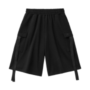 SLEEKGLOW Cargo Strap Bermuda Sweat Pants Black