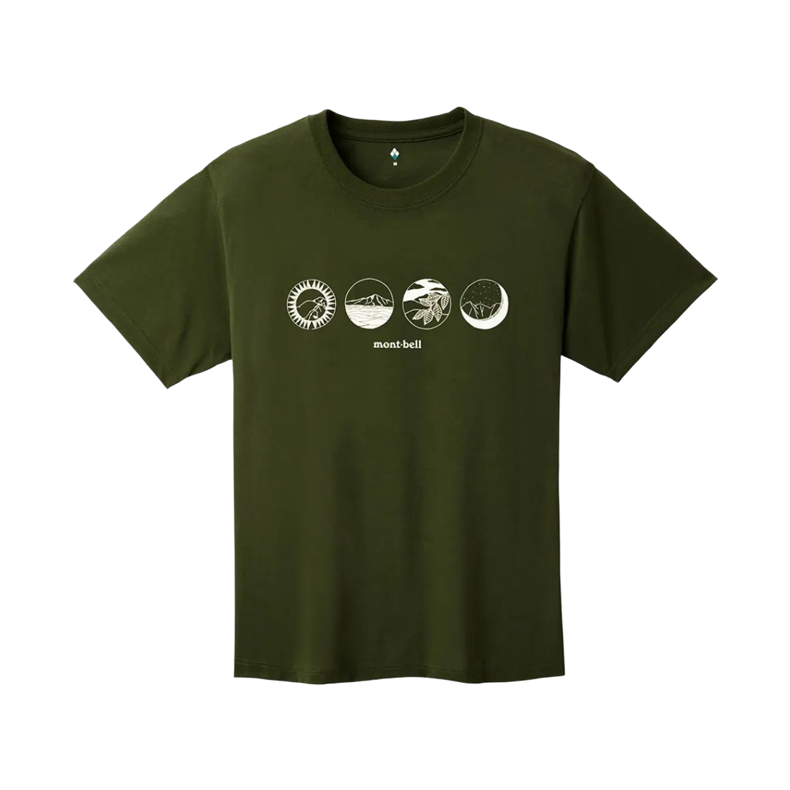 1114732 Montbell Wickron Mountain Scenes T-Shirt Dark Green