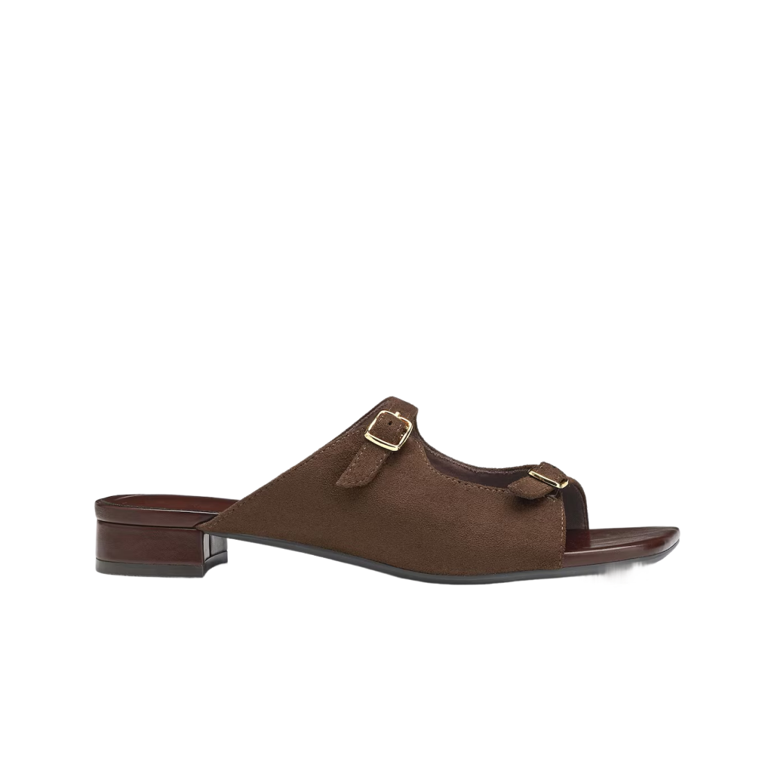 (W) GU 더블 벨트 뮬 다크 브라운((W) GU Double Belt Mules Dark Brown)