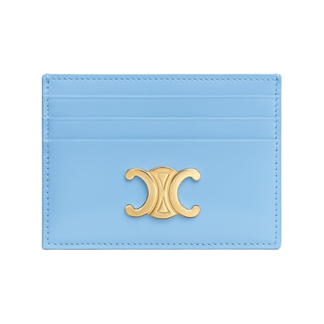 10L833DPV-07SB Celine Card Holder Triomphe in Shiny Calfskin Sky Blue