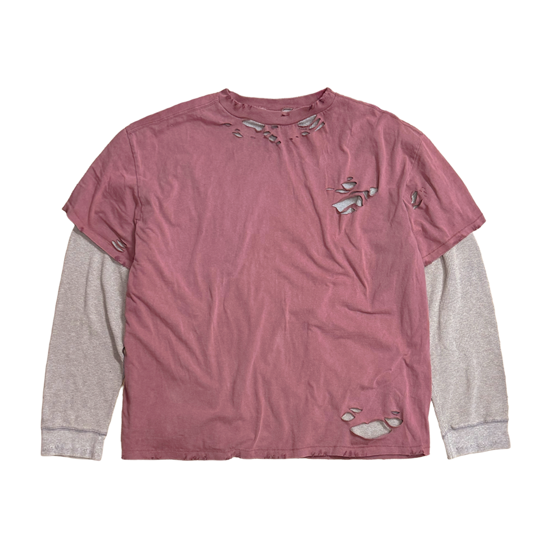 홈리스 빈티지 레이어드 와플 롱슬리브 워시드 핑크