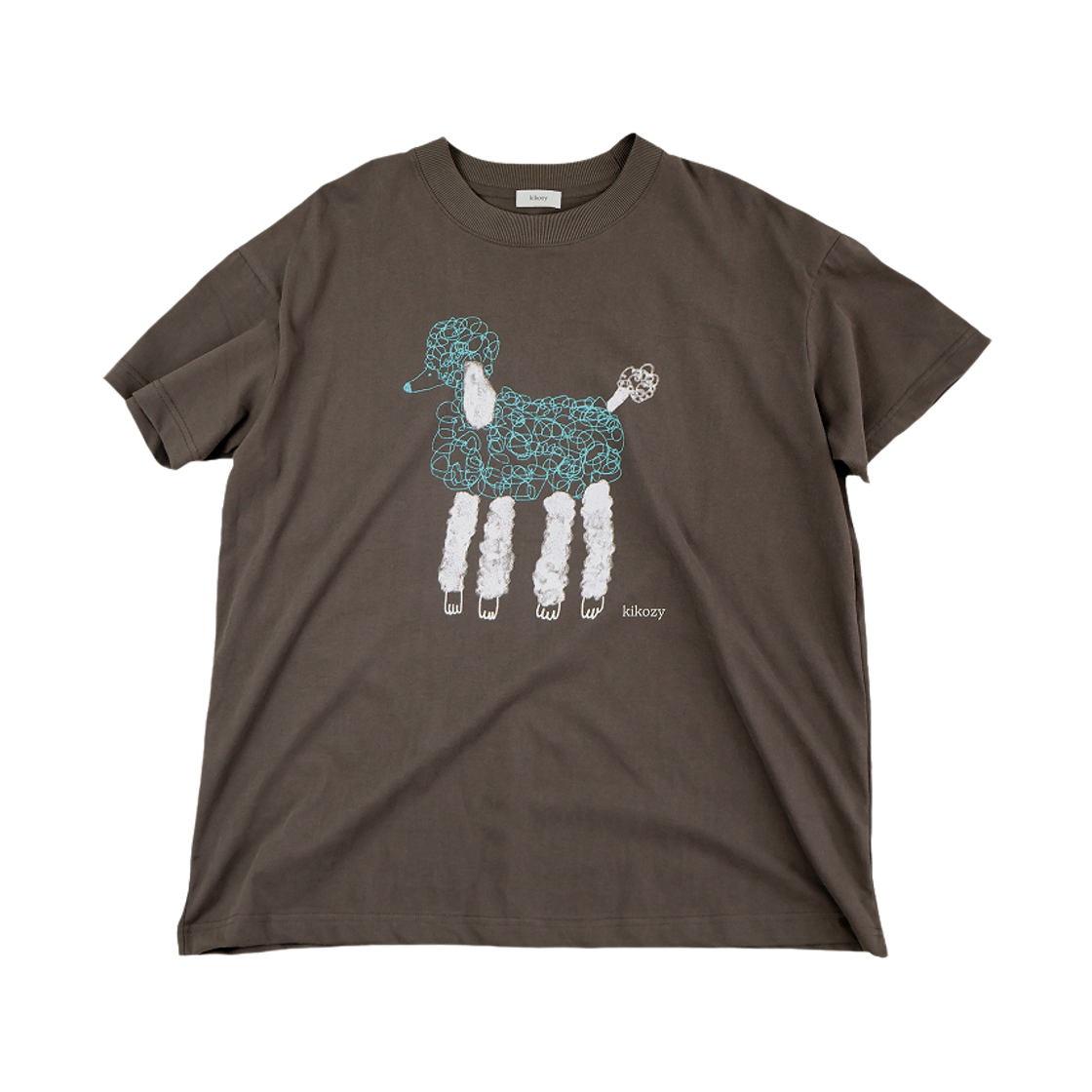 키코지 푸들 프린팅 티셔츠 초코 브라운(kikozy Poodle Printing T-shirt Choco brown)