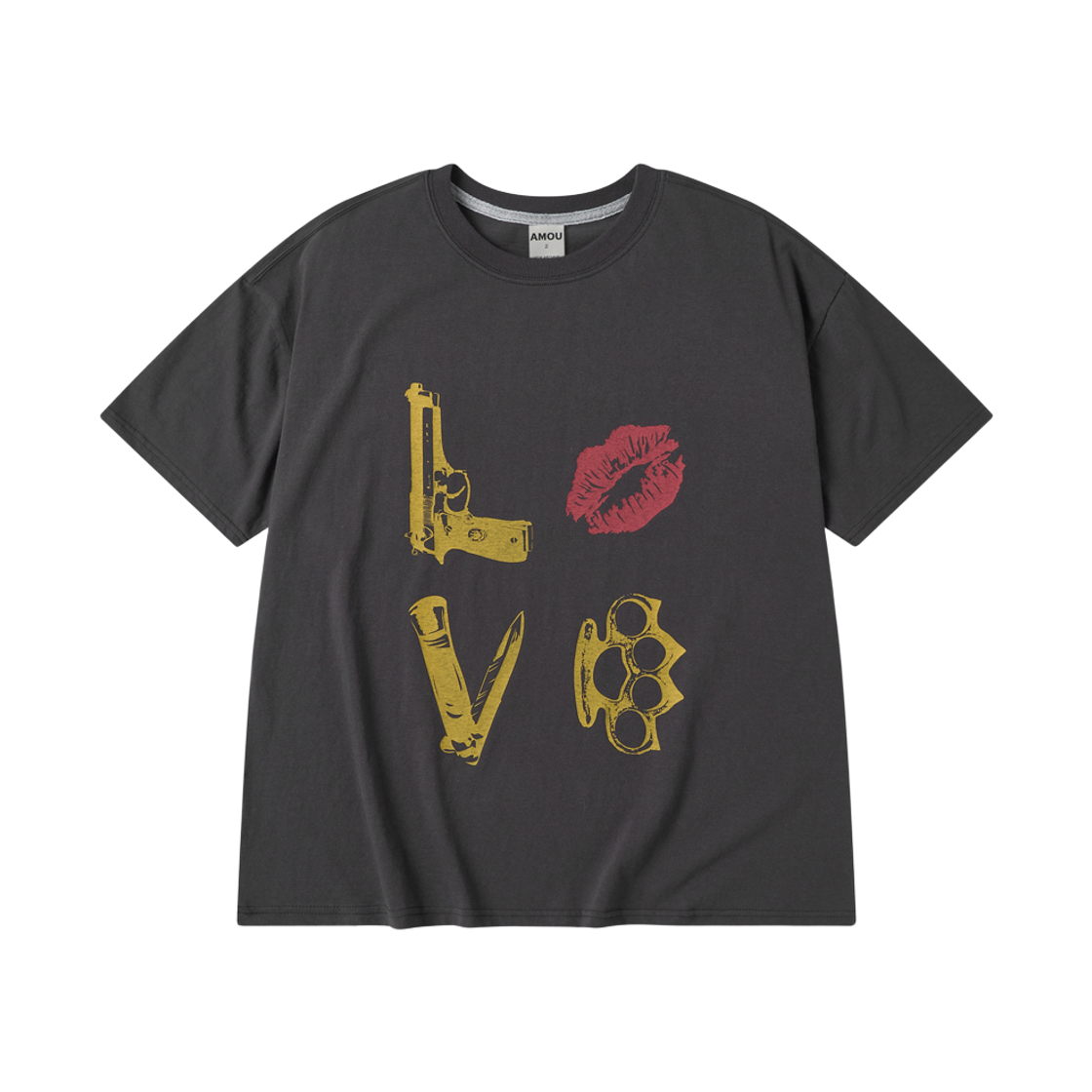 [KREAM 단독] 아모우 댄저 러버 레글런 티셔츠 차콜([KREAM 단독] AMOU Danger Love Reglan T-Shirts Chacoal) - 1