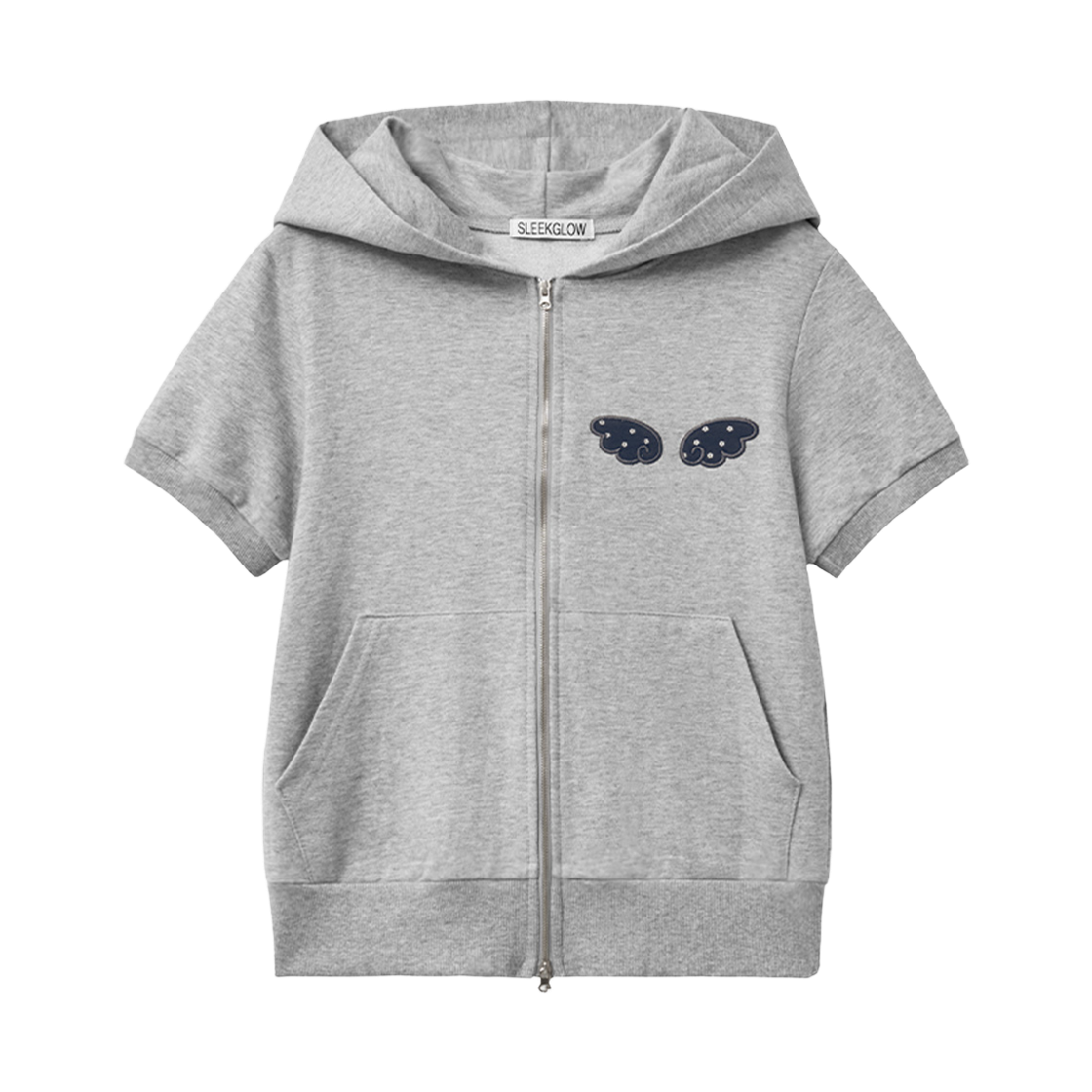 슬릭글로우 엔젤 아플리케 하프 후드 집업 그레이(SLEEKGLOW Angel Applique Half Hood Zip-Up Gray)