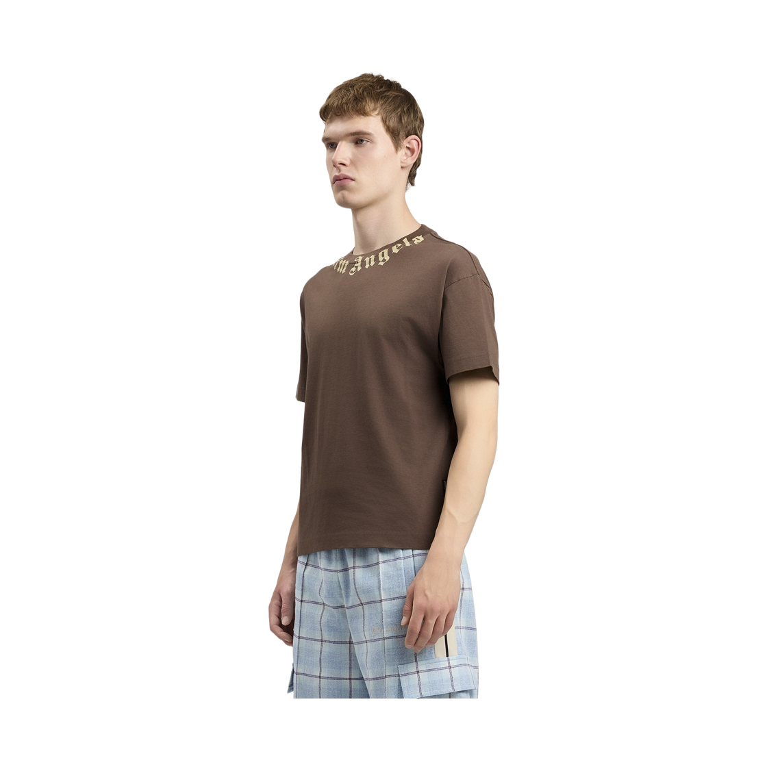 팜엔젤스 넥 로고 레귤러 티셔츠 - 브라운 베이지(Palm Angels Neck Logo Regular Tee - Brown Beige) - 3