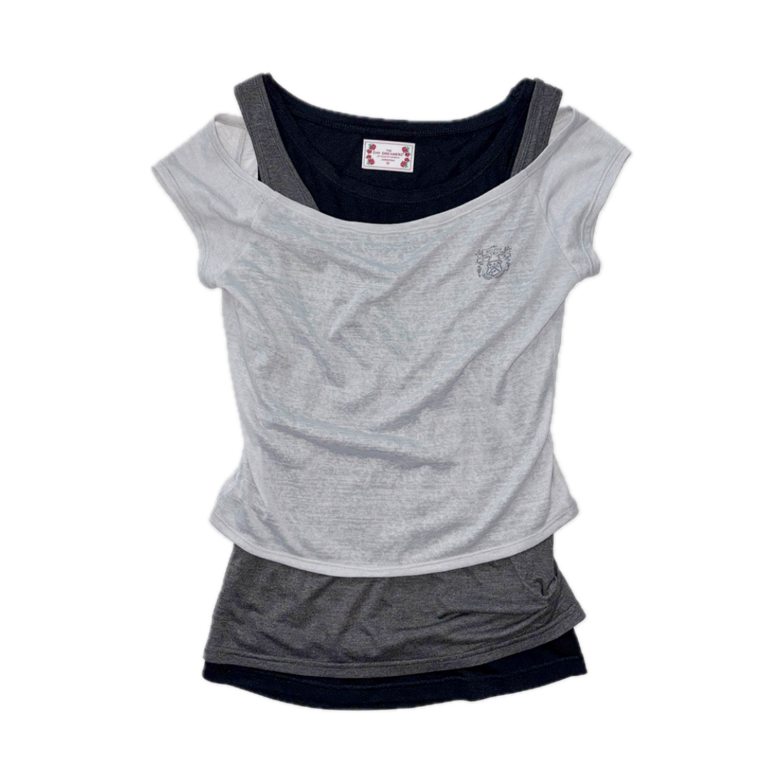스컬프터 레이지 슬리브리스 레이어드 티 페일 그레이(Sculptor Lazy Sleeveless Layered Tee Pale Gray)