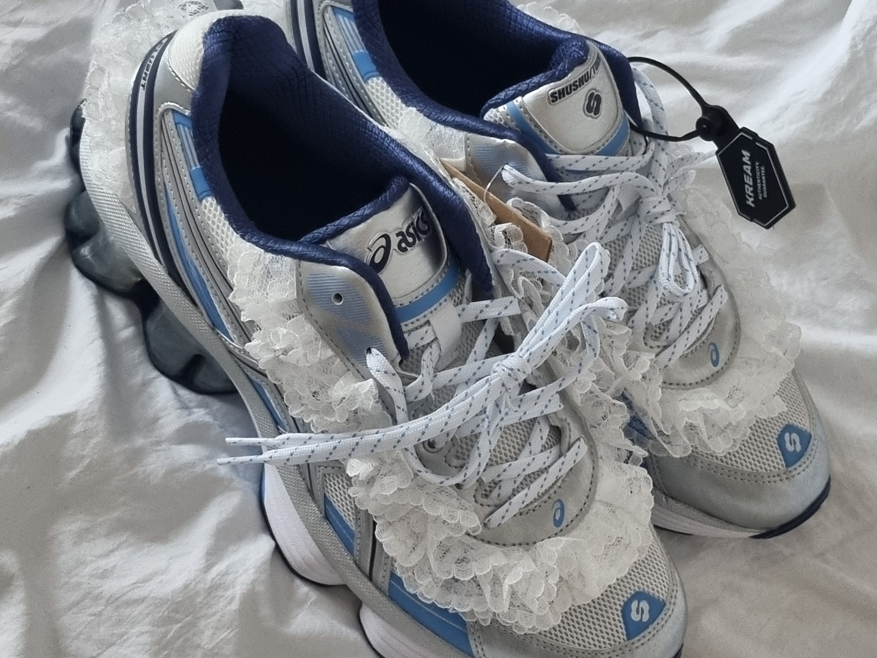 Asics x Shushu Tong Gel-Kinetic Fluent White Dive Blue 착용 스타일 - 3