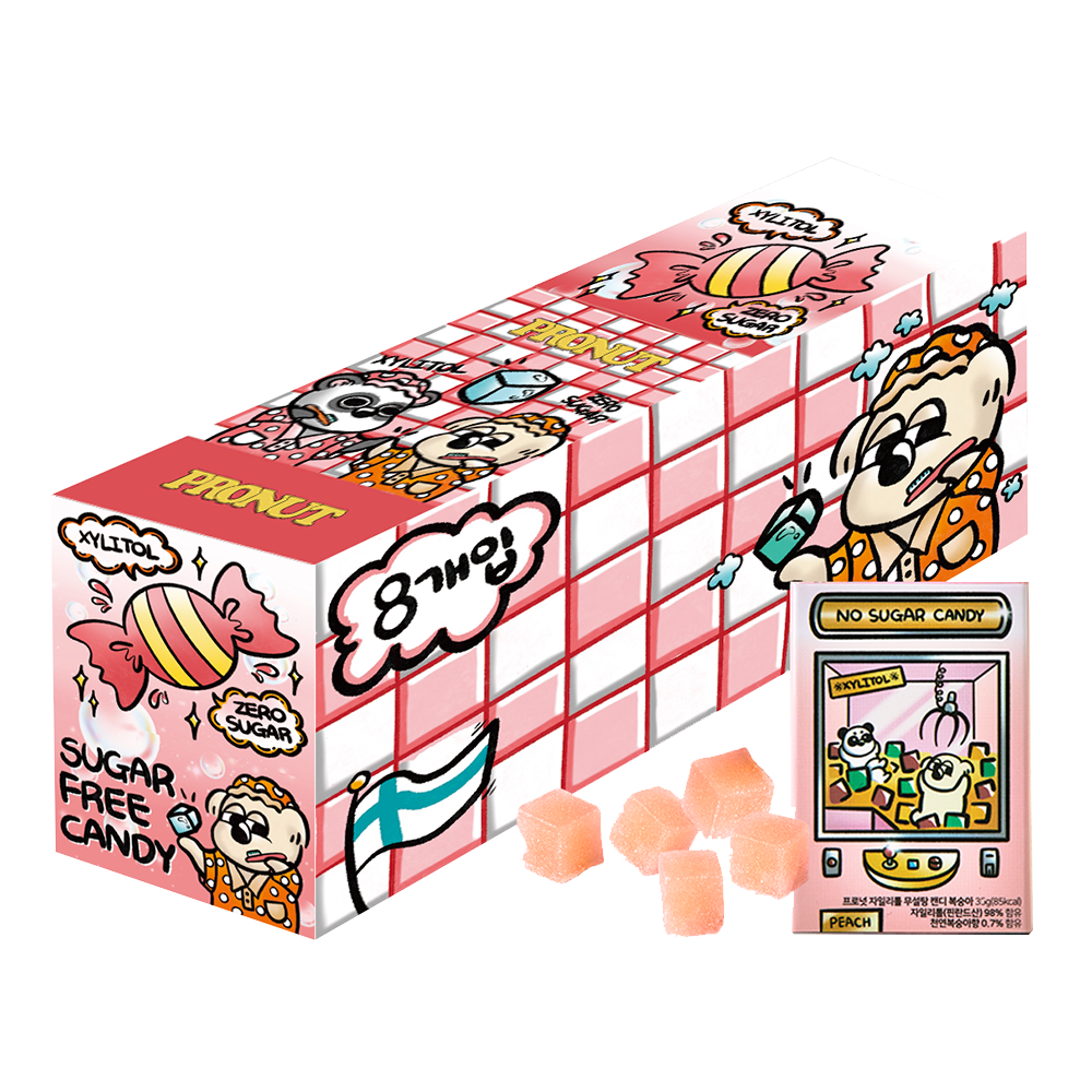 프로넛 무설탕 자일리톨 캔디 복숭아 8개입(PRONUT Sugar-Free Xylitol Candy Peach 8pack)