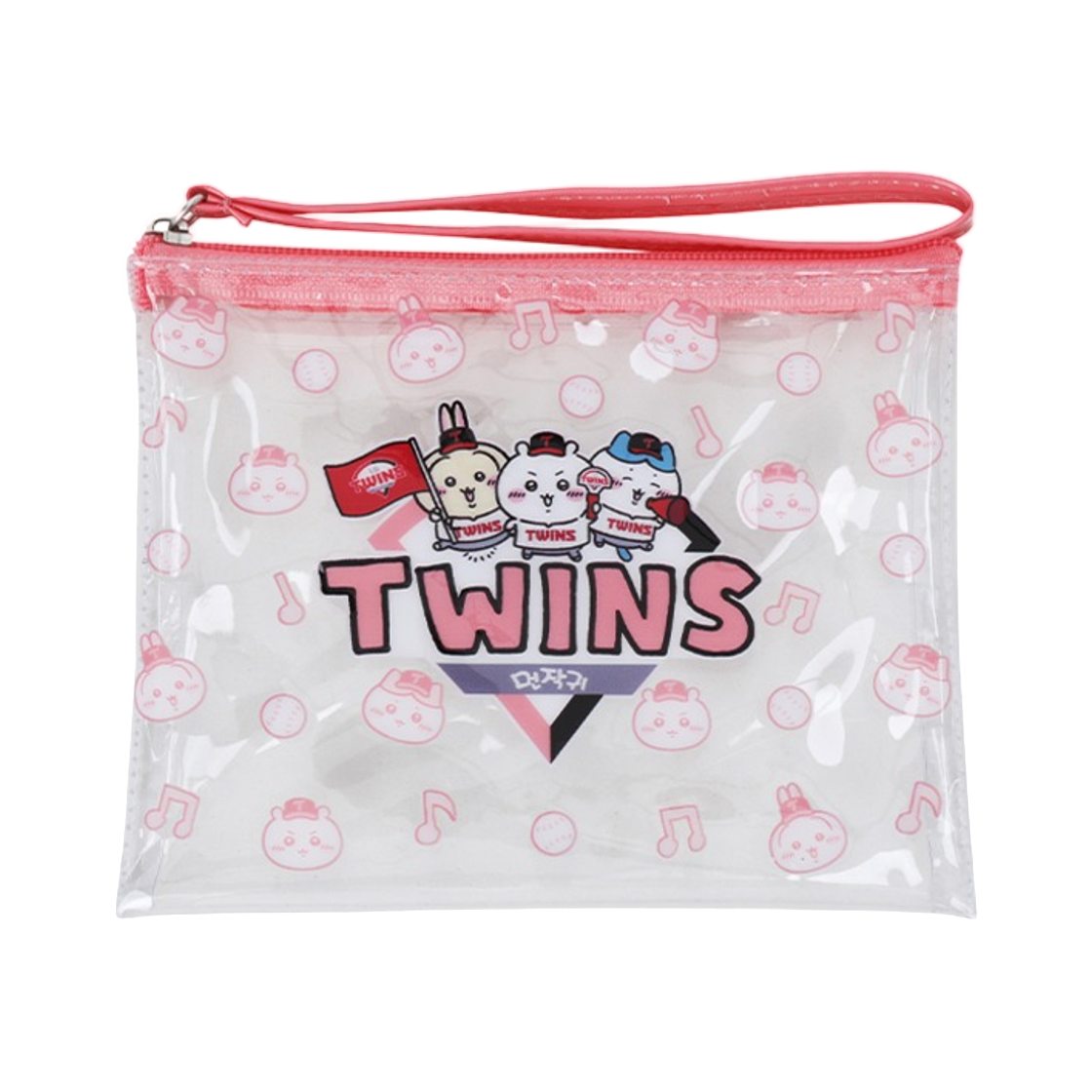 LG 트윈스 x 치이카와 엠블럼 투명 파우치 핑크(LG Twins x Chiikawa Emblem Clear Pouch Pink) - 1
