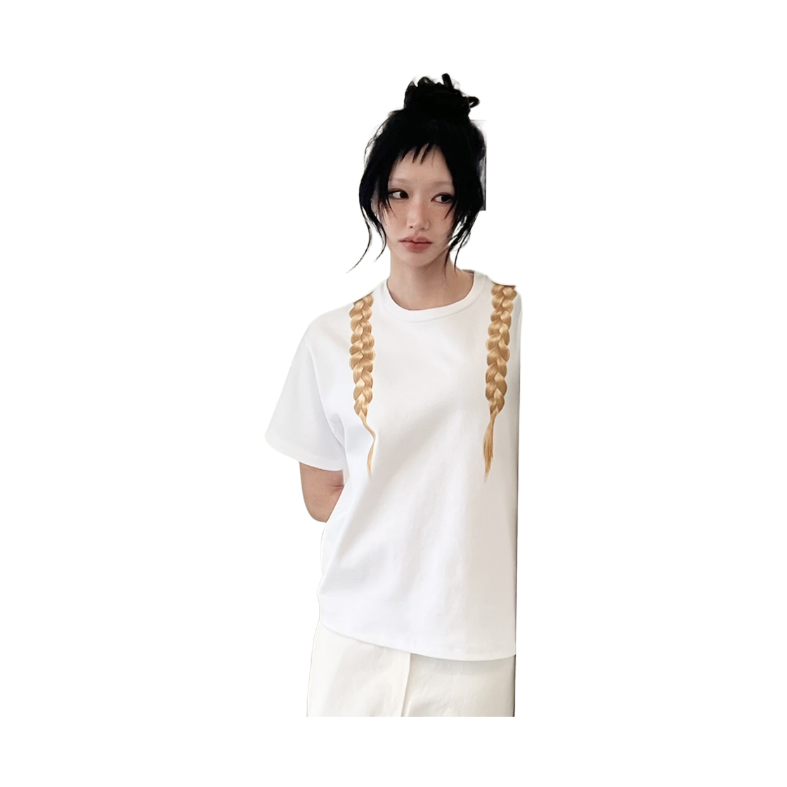 키코지 블론드 헤어 프린팅 티셔츠 화이트(kikozy Blonde Hair Printing T-shirt White) - 2