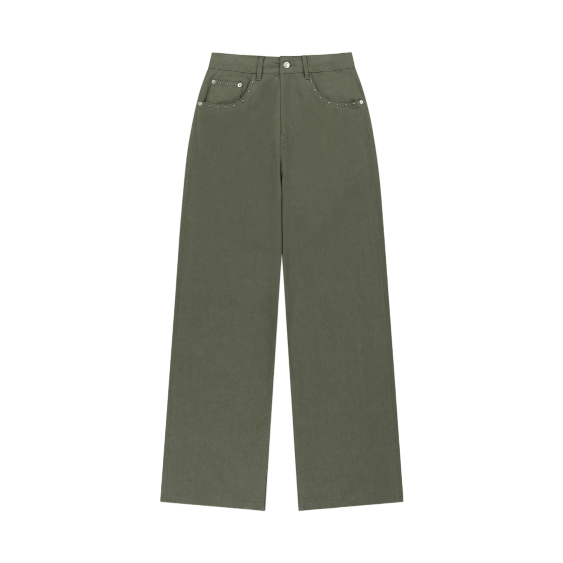 (W) 마뗑킴 스터드 포인트 컬러 데님 팬츠 카키((W) Matin Kim Stud Point Color Denim Pants In Khaki)