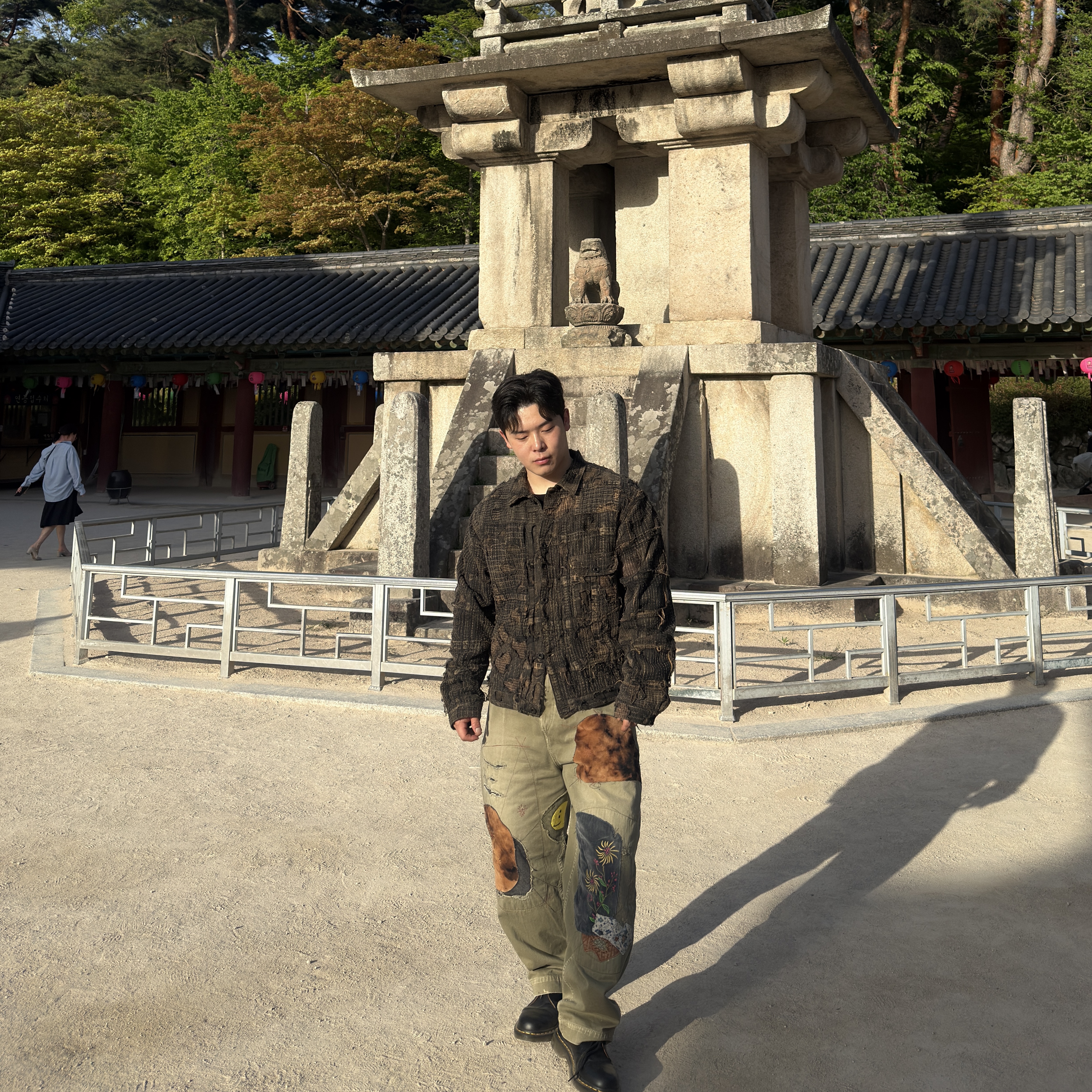 Kapital Katsuragi High Waist Neem Pants Khaki, Kapital Black Tea-Core Boro Spring 1st Jacket Black 착용 스타일 - 2