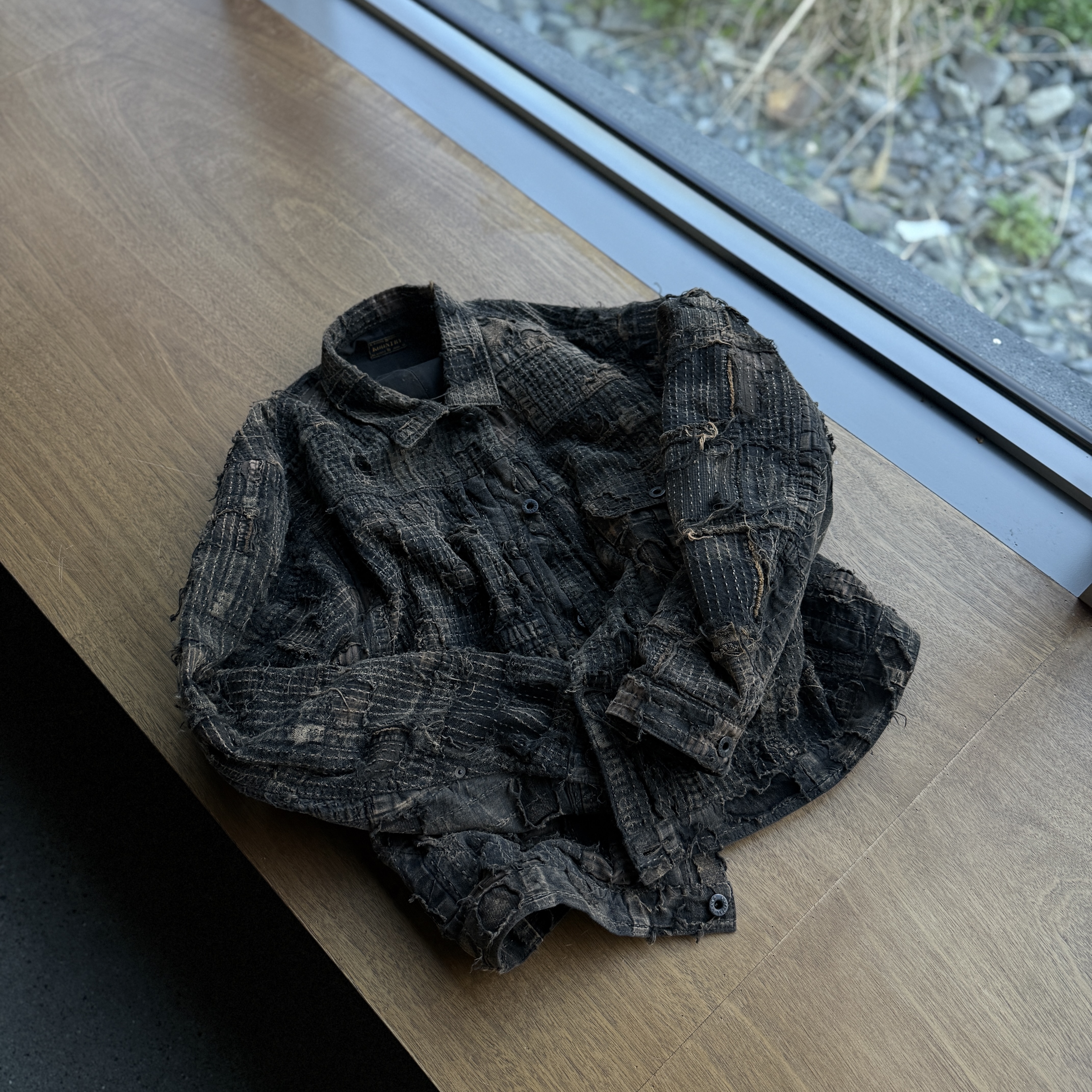 Kapital Katsuragi High Waist Neem Pants Khaki, Kapital Black Tea-Core Boro Spring 1st Jacket Black 착용 스타일 - 5