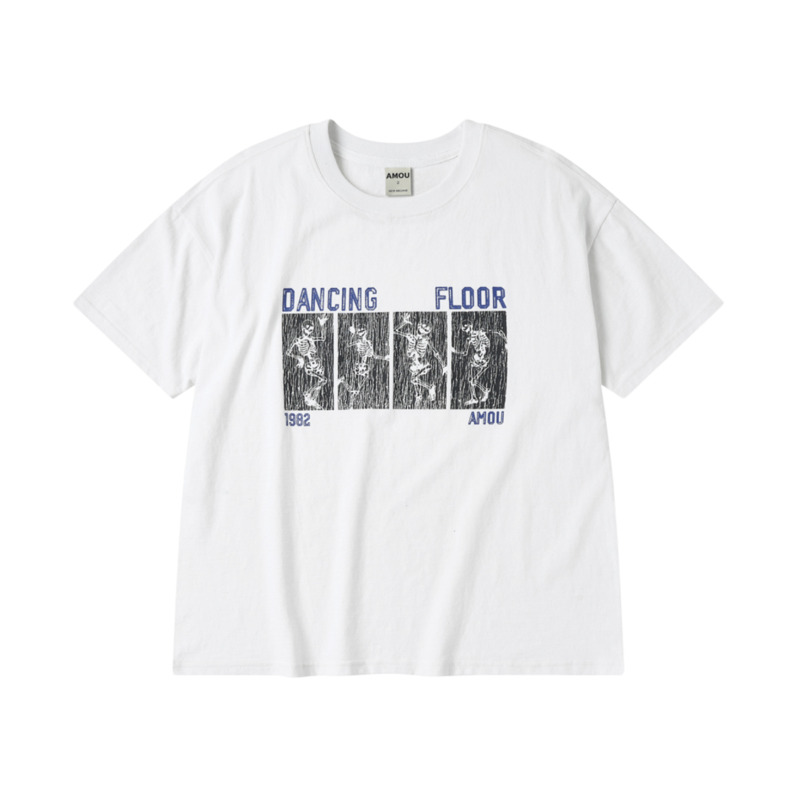 아모우 댄싱 스컬 하프 티셔츠 화이트(AMOU Dancing Skull Half T-Shirts White)