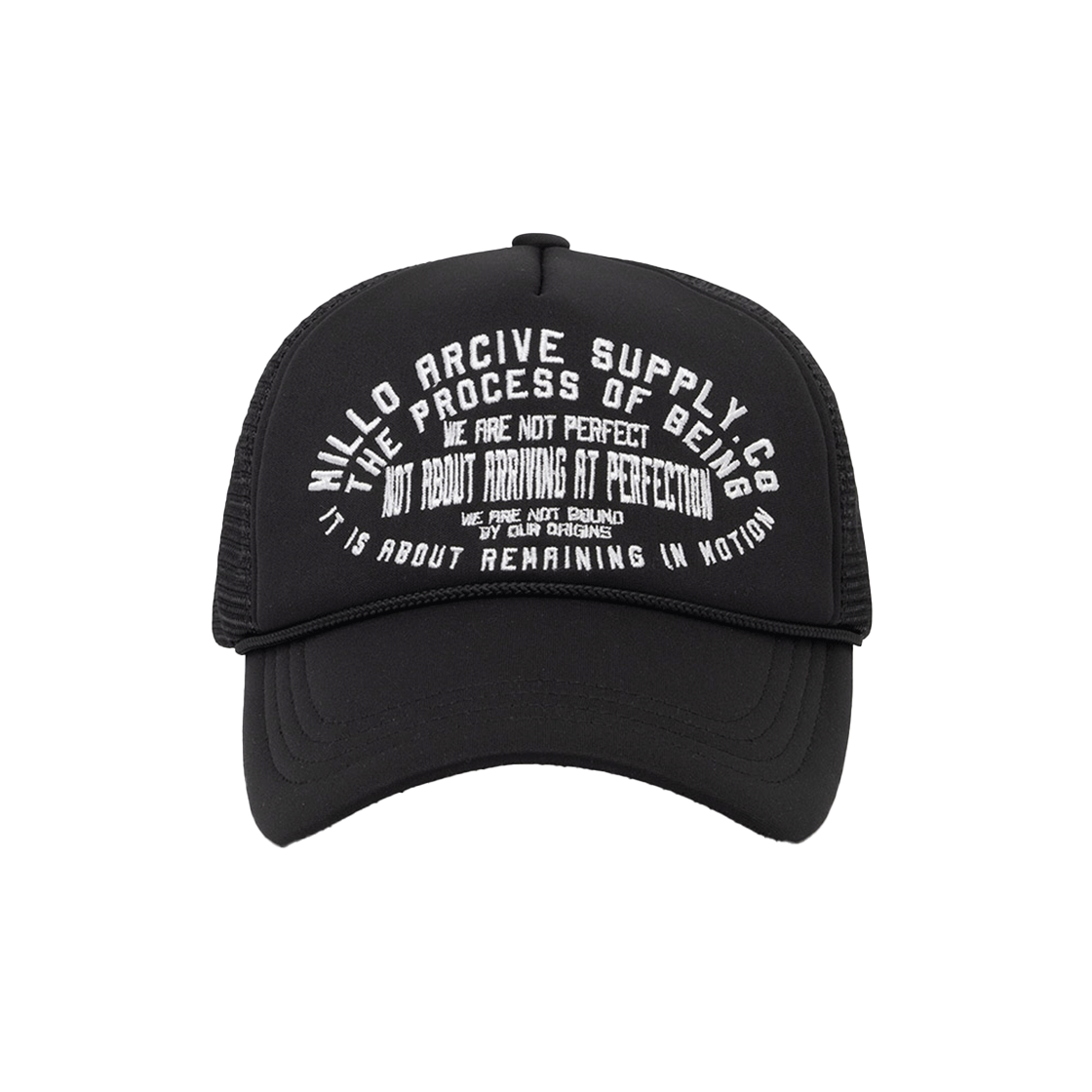 밀로 아카이브 슬로건 플루드 매쉬 트러커 캡 블랙(Millo Archive Slogun Flood Mesh Trucker Cap Black)