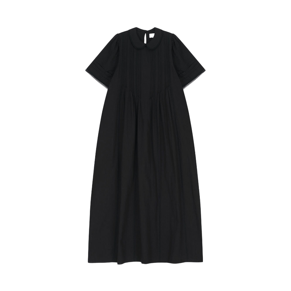 비자비 핀턱 앤 엠브로이더드 레이스 트림 코튼 드레스 블랙(VIS A VIS Pintuck And Embroidered Lace Trim Cotton Dress Black)