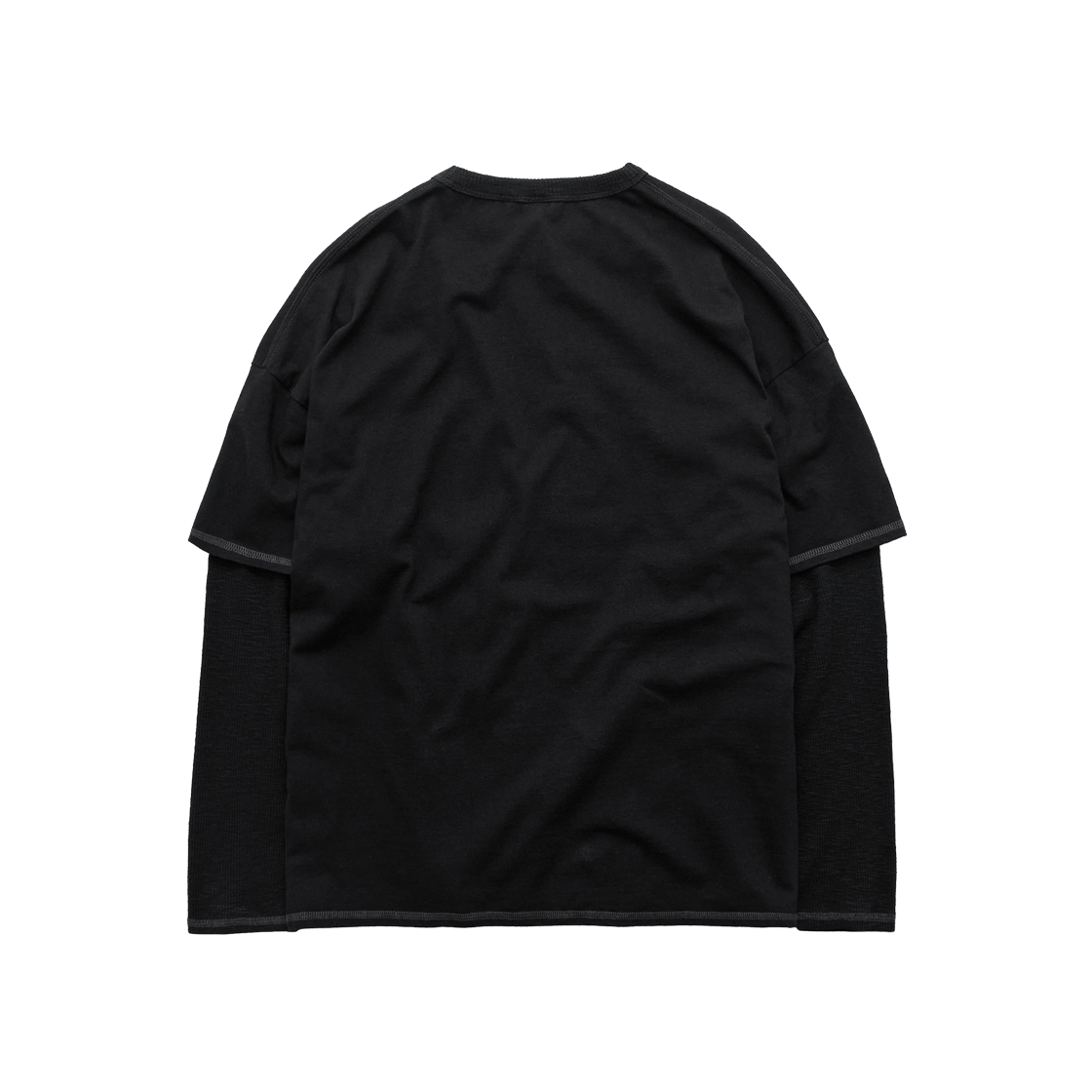 폴리테루 레이어드 롱 슬리브 (커버 스티치) 블랙(Polyteru Layered Long Sleeves (Cover Stitched) Black) - 2