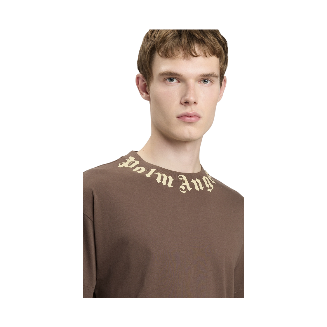 팜엔젤스 넥 로고 레귤러 티셔츠 - 브라운 베이지(Palm Angels Neck Logo Regular Tee - Brown Beige) - 5
