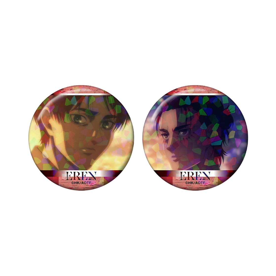 [예약배송] 애니모어 진격의 거인 엘런 장면 홀로그램 캔뱃지 2개 세트