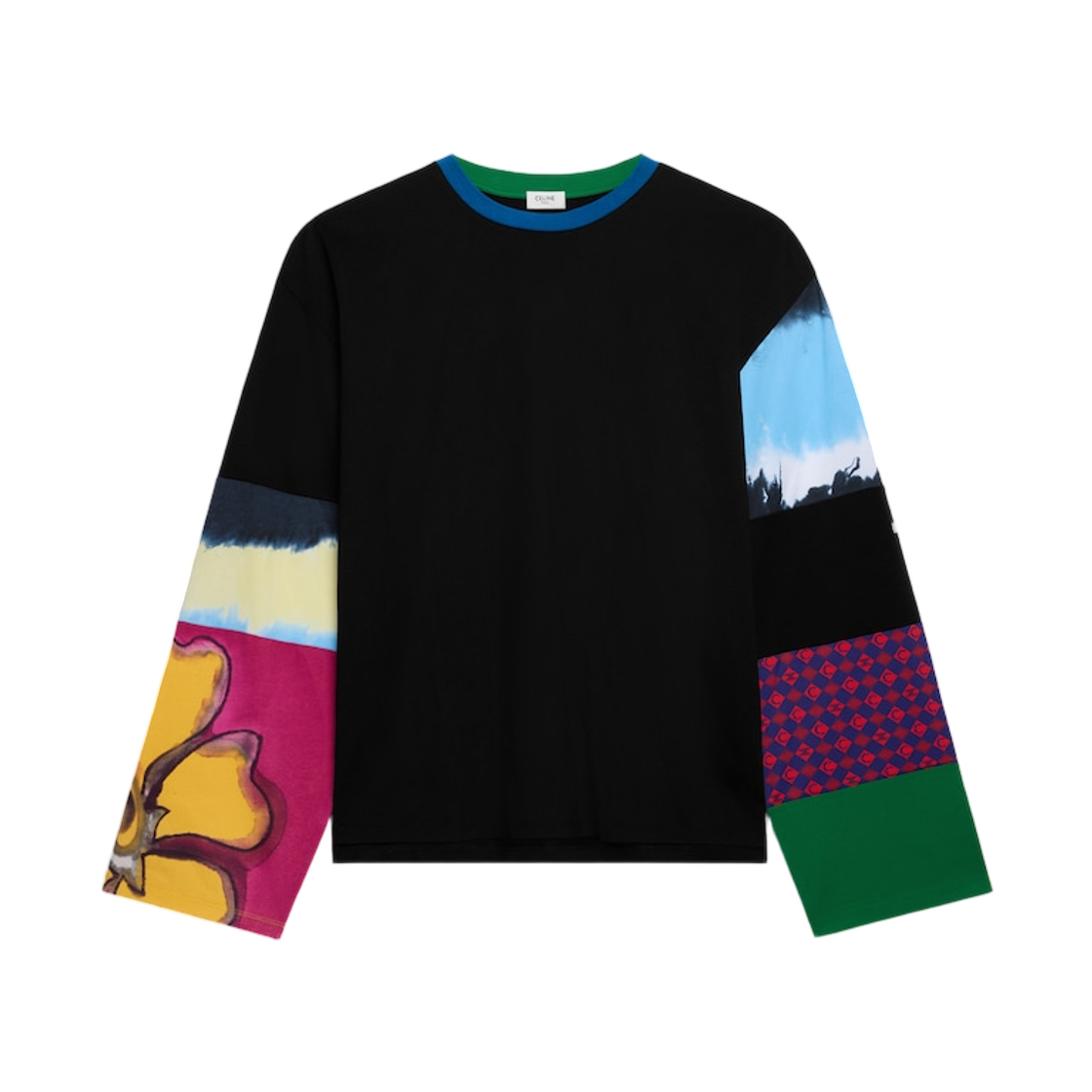 RX0KU507Z-38ML Celine Long Sleeved T-Shirt in Cotton Jersey Black Multicolor