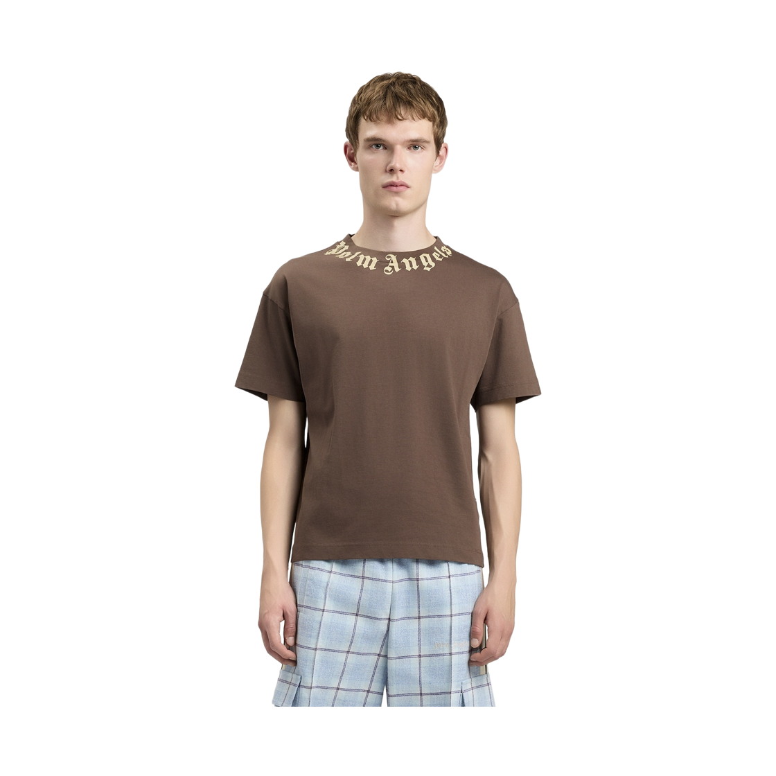 팜엔젤스 넥 로고 레귤러 티셔츠 - 브라운 베이지(Palm Angels Neck Logo Regular Tee - Brown Beige) - 2