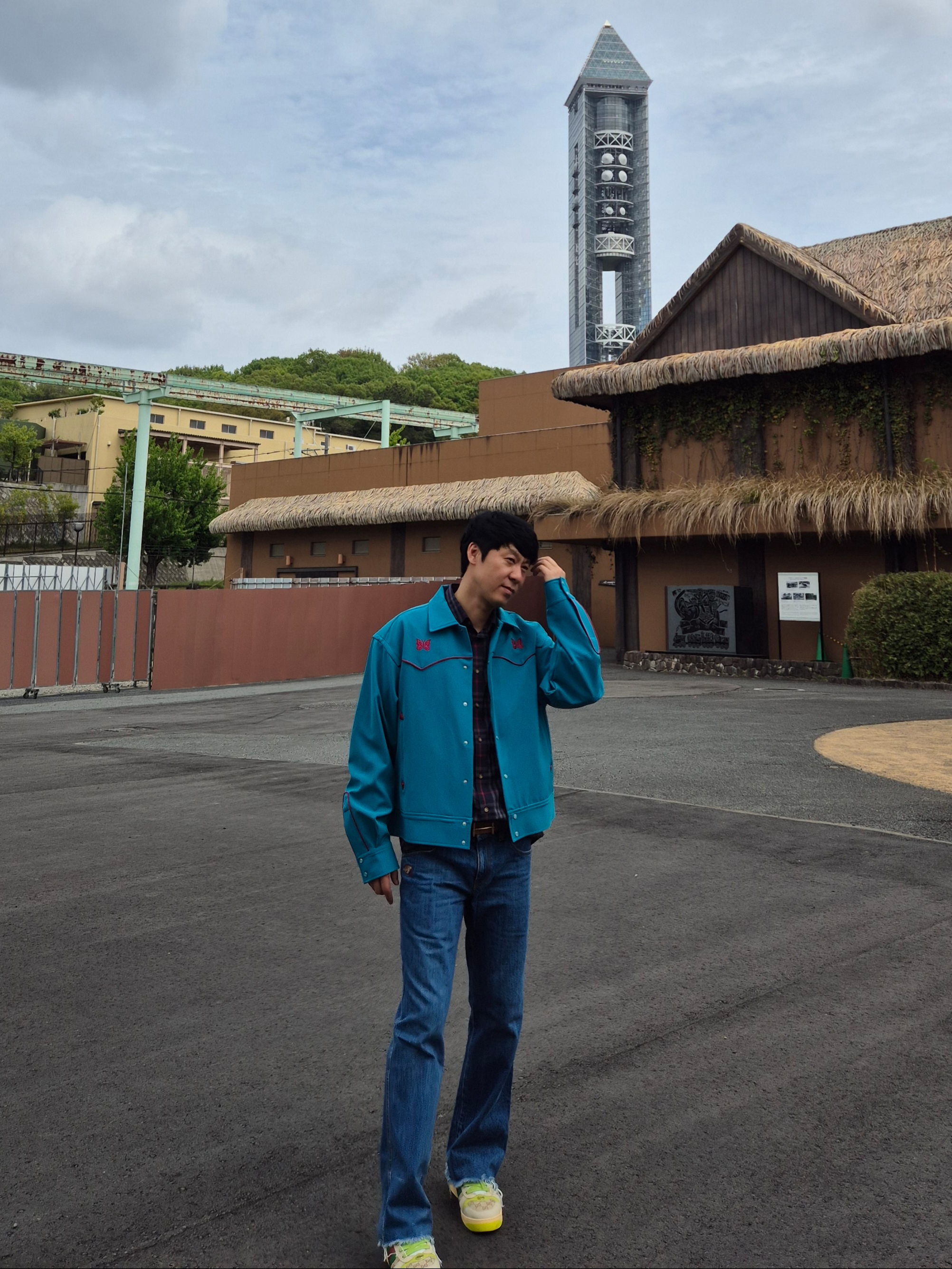 Burberry Check Cotton Poplin Shirt Navy, Needles PE/PU Double Cloth Piping Cowboy Jacket Turquoise 착용 스타일 - 4