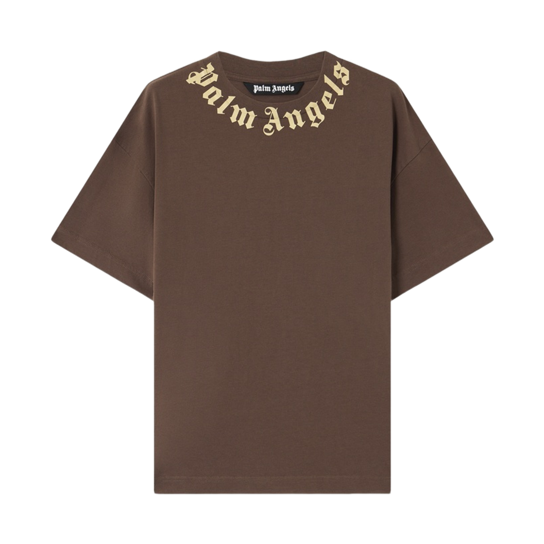 팜엔젤스 넥 로고 레귤러 티셔츠 - 브라운 베이지(Palm Angels Neck Logo Regular Tee - Brown Beige) - 1