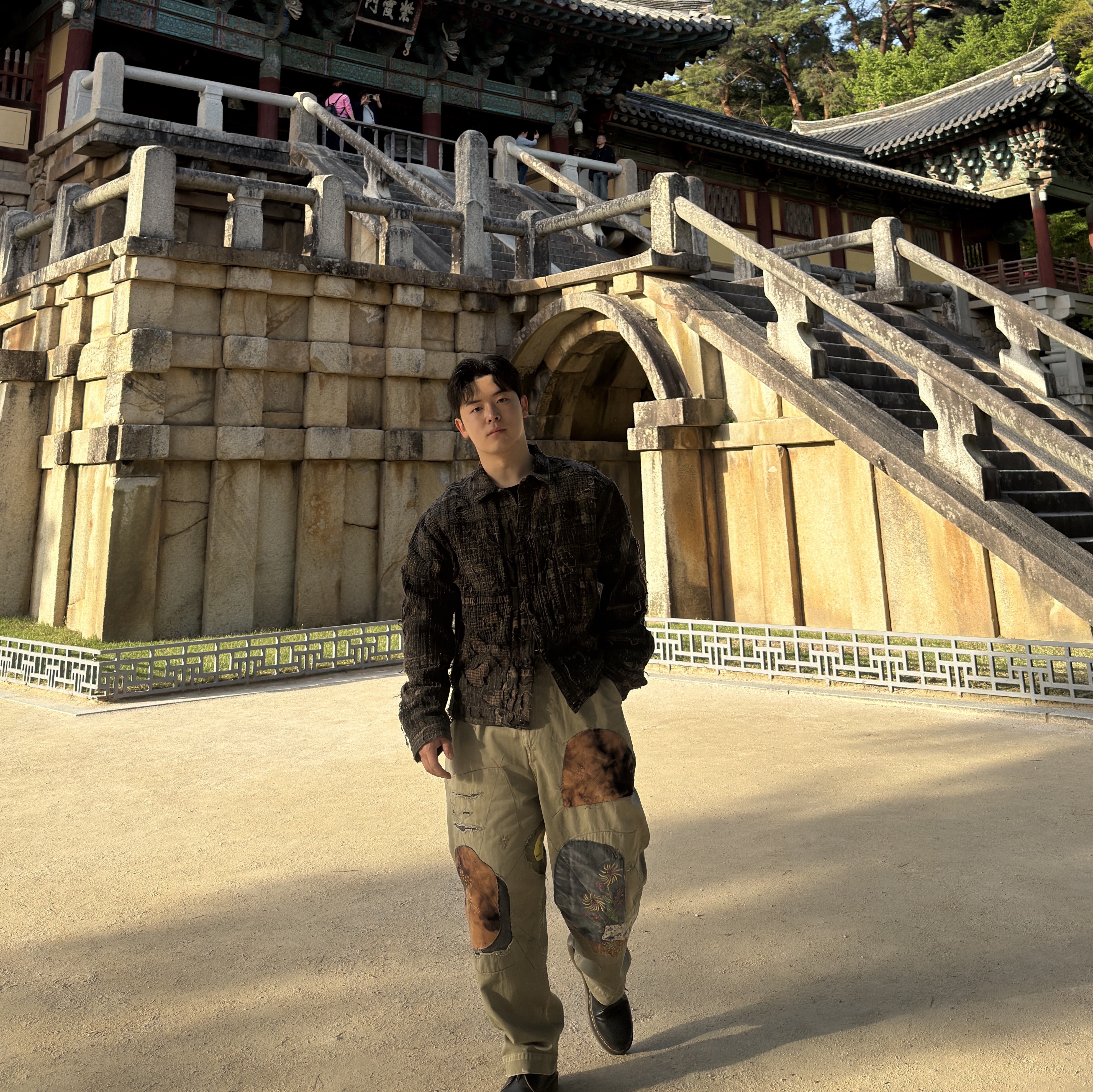 Kapital Katsuragi High Waist Neem Pants Khaki, Kapital Black Tea-Core Boro Spring 1st Jacket Black 착용 스타일 - 1
