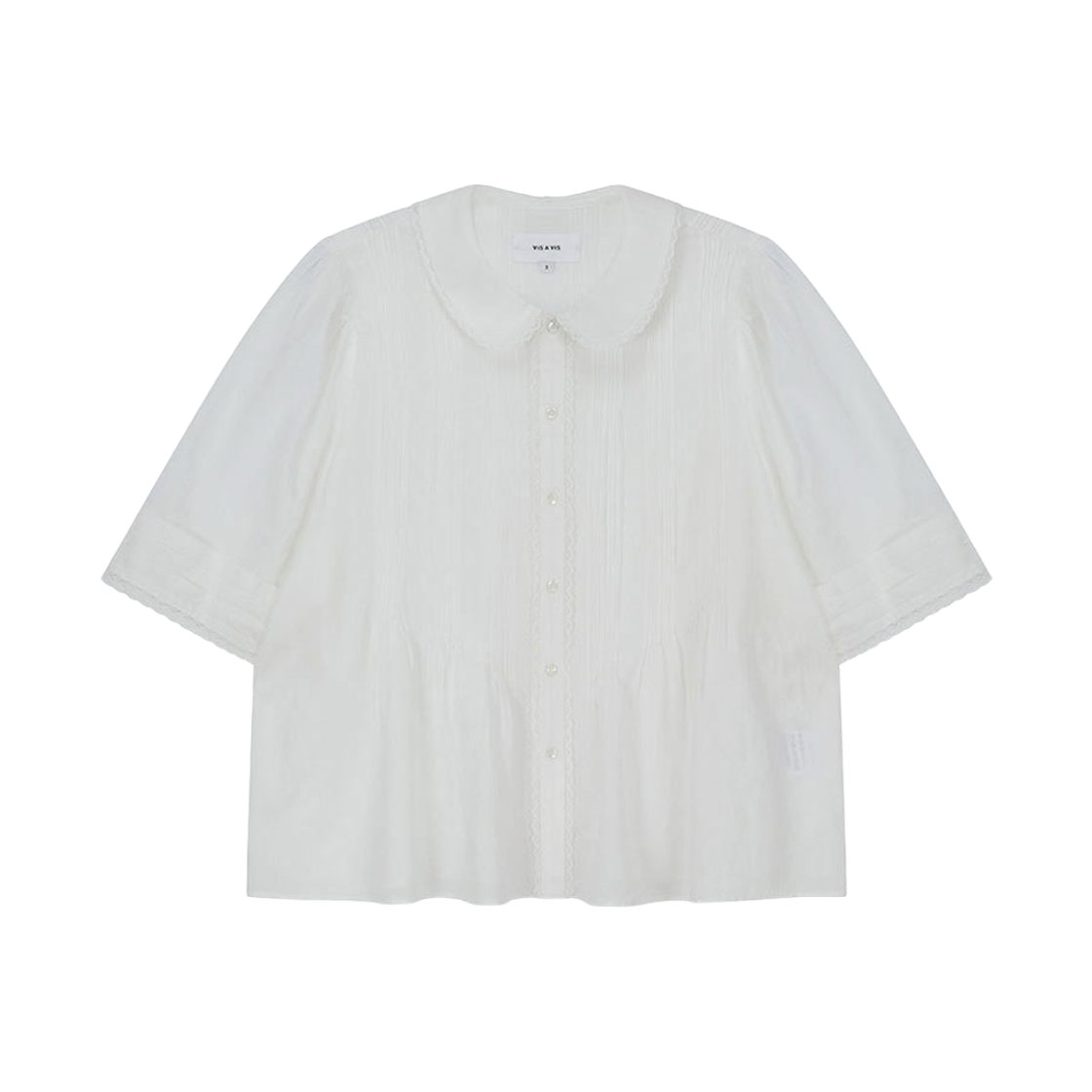 비자비 하프 슬리브드 핀턱 블라우스 화이트(VIS A VIS Half Sleeved Pintuck Blouse White)